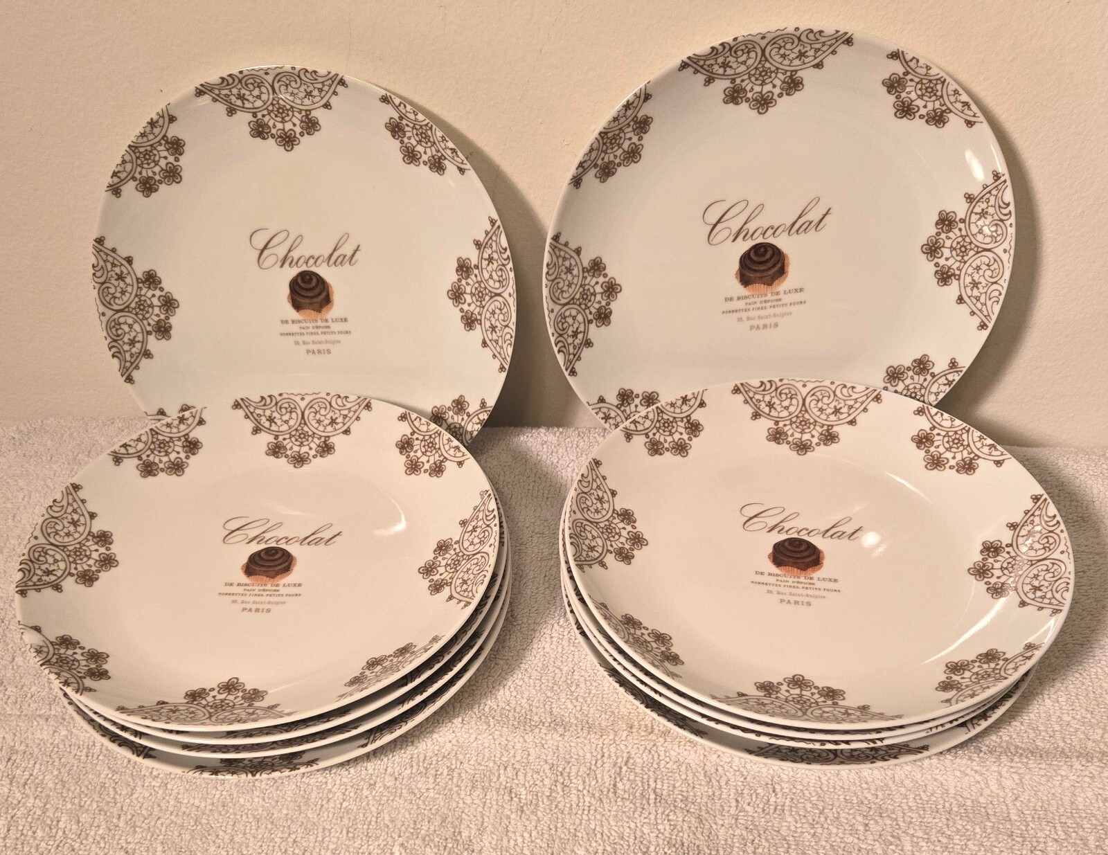 PPD White/Brown Desert Plate 8 in “CHOCOLAT” De Biscuits De Luxe” Paula Scaletta