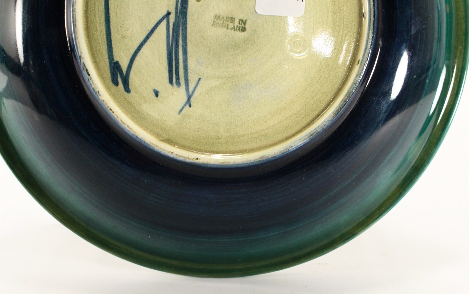 = 1930s Moorcroft Pottery Flambe Plate With Leaf & Berry Green Glaze England 9″