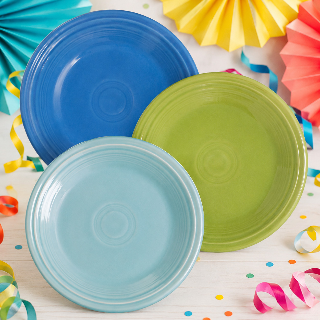 Fiesta 7.25″ Salad Plates Set of 3 Shamrock Peacock Turquoise Homer Laughlin USA