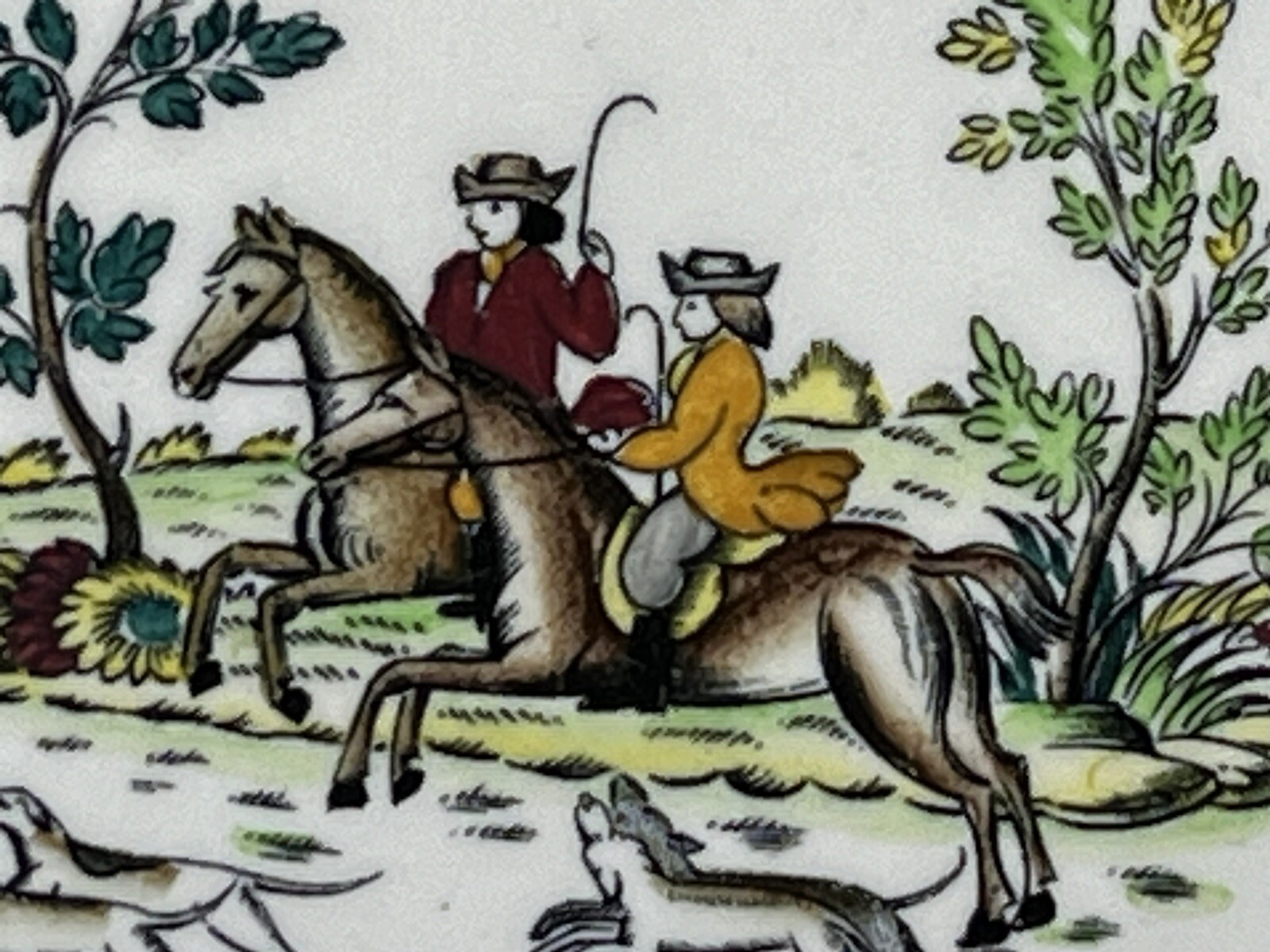 6 Rare ATQ Vintage 1920’s Booths Hand Painted Liverpool Hunt Plates A 8090 6.75”