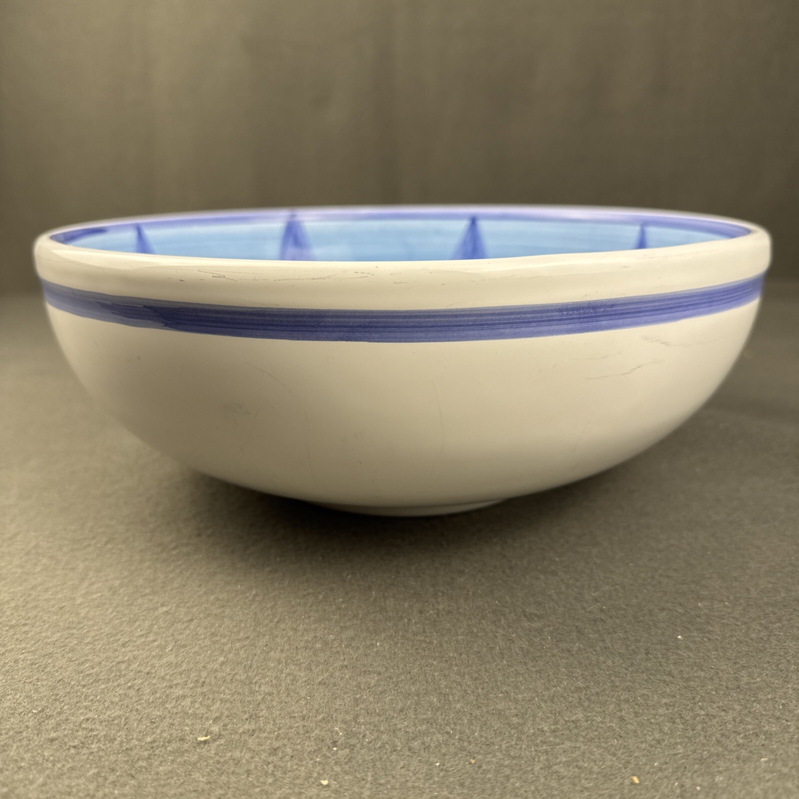 Caleca Hand Painted Large Blue Moon Green Blue Serving Pasta Bowl Italy 11″x4.5″