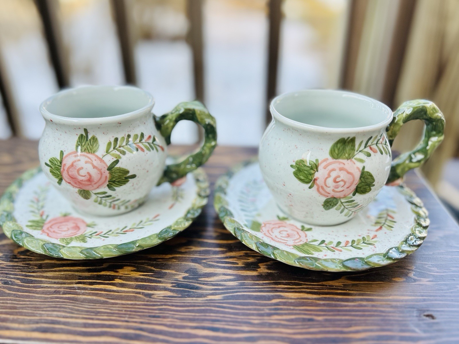 Papel Giftware Floral Ceramic Cup & Saucer Set, Thailand, Four-Piece