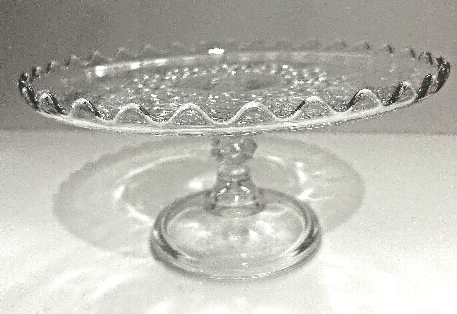 ANTIQUE EAPG Bryce Higbee Charm Glass Cake Stand Rosettes & Palms Gorgeous