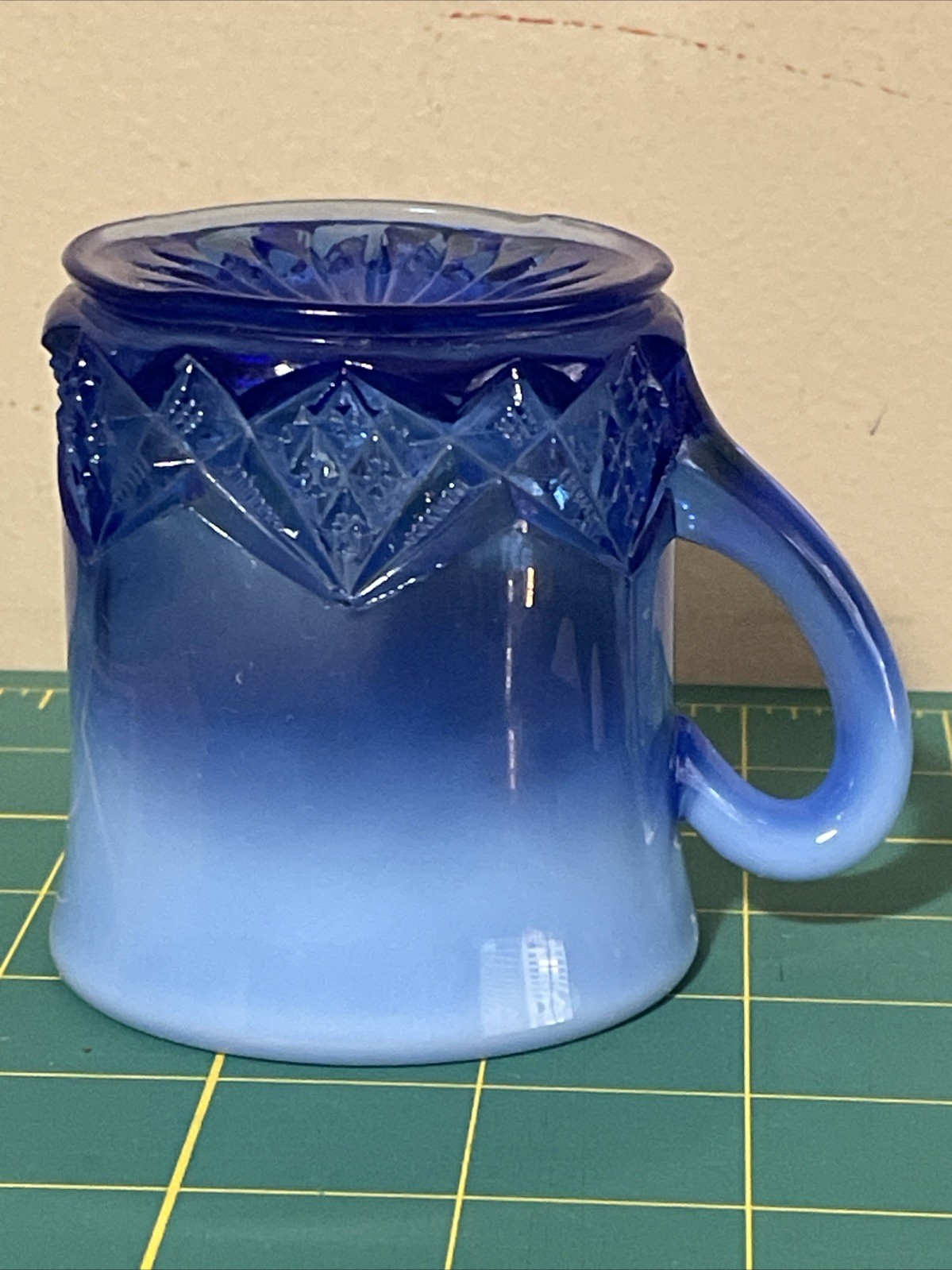 National Glass Co Northwood Opalescent Blue Diamond Spearhead Mug