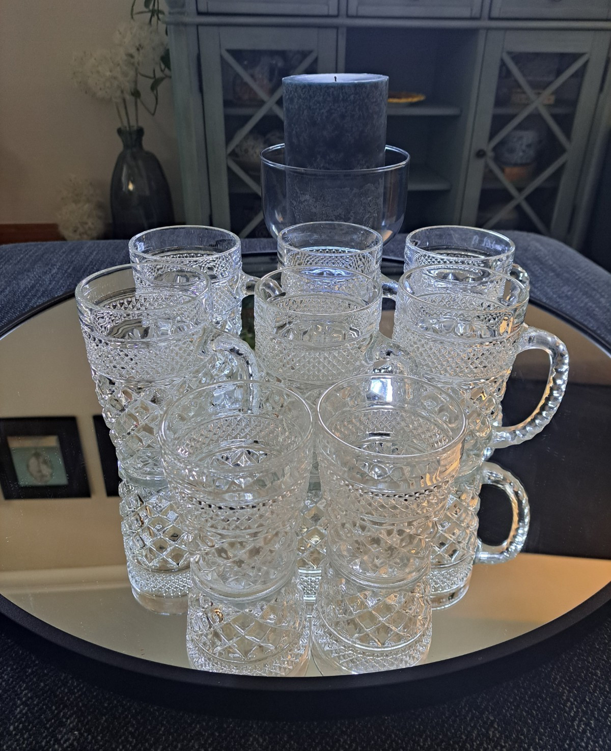 VTG Anchor Hocking Wexford Diamond Cut 5.4″ Mugs (6) & 3.75″ Glasses (2)