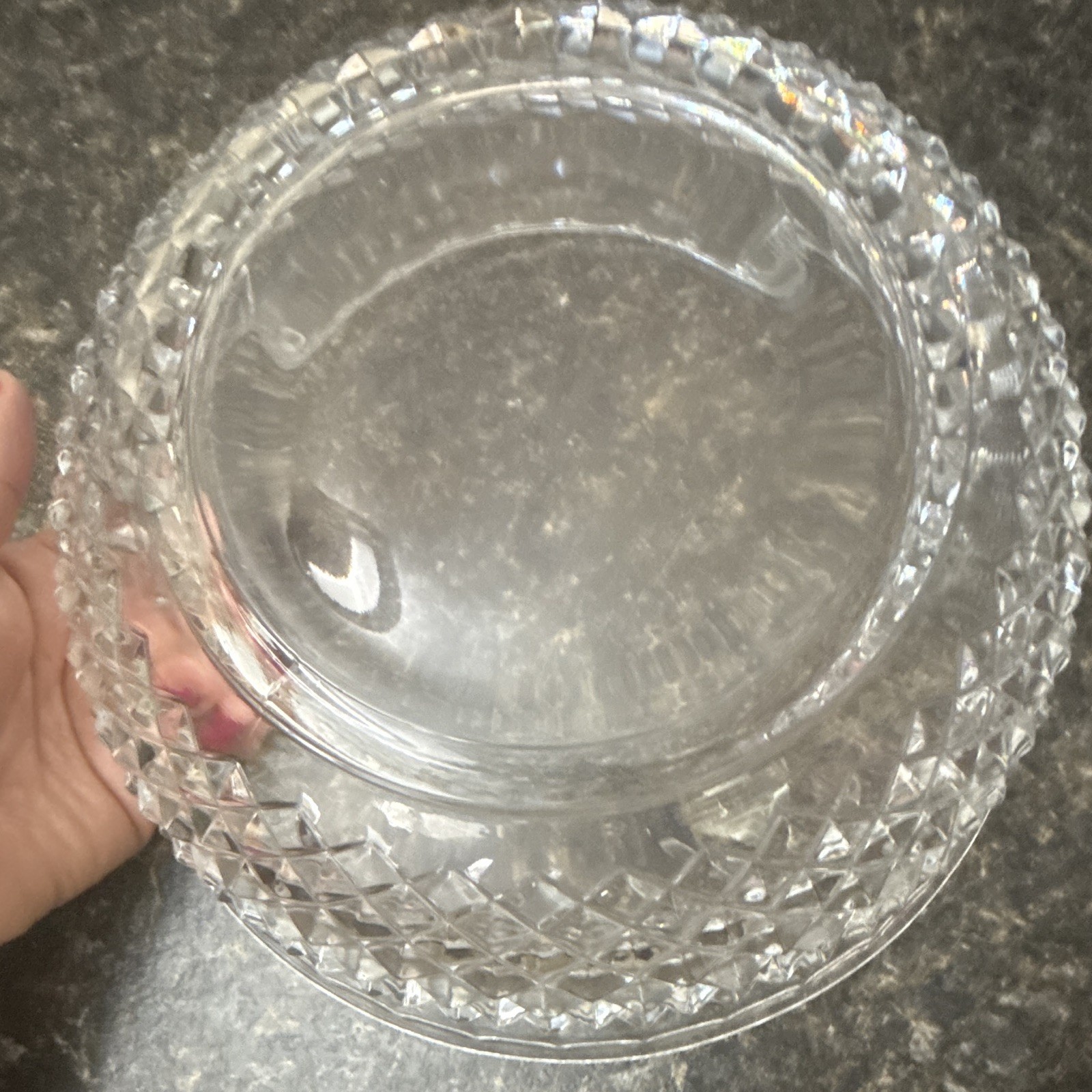Clear Pressed Glass Diamond Pattern Round Serving Bowl Dish Tableware