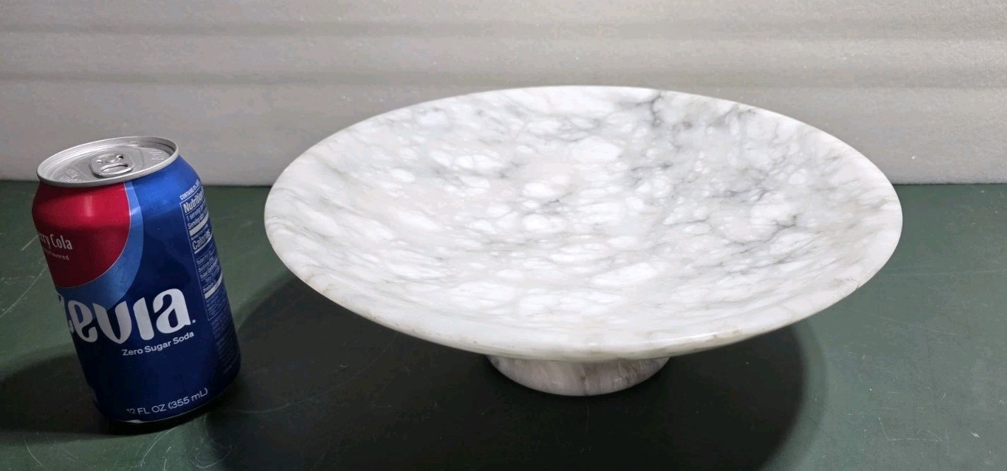 Vintage 12″Diameter ALABASTER MARBLE Compote Centerpiece Bowl ITALY