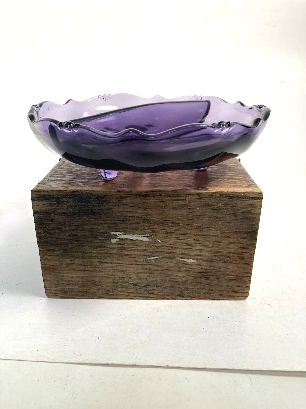 Vintage Purple Glass RELISH Dish, Divided Server, “footed”,condiment, irradiated