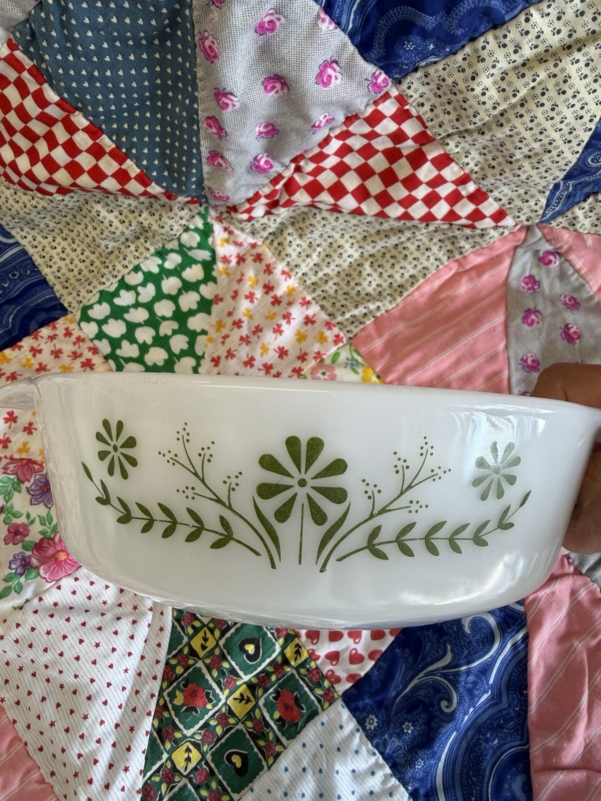 Vintage Glasbake Green Daisy Round Casserole Baking Dish/Bowl