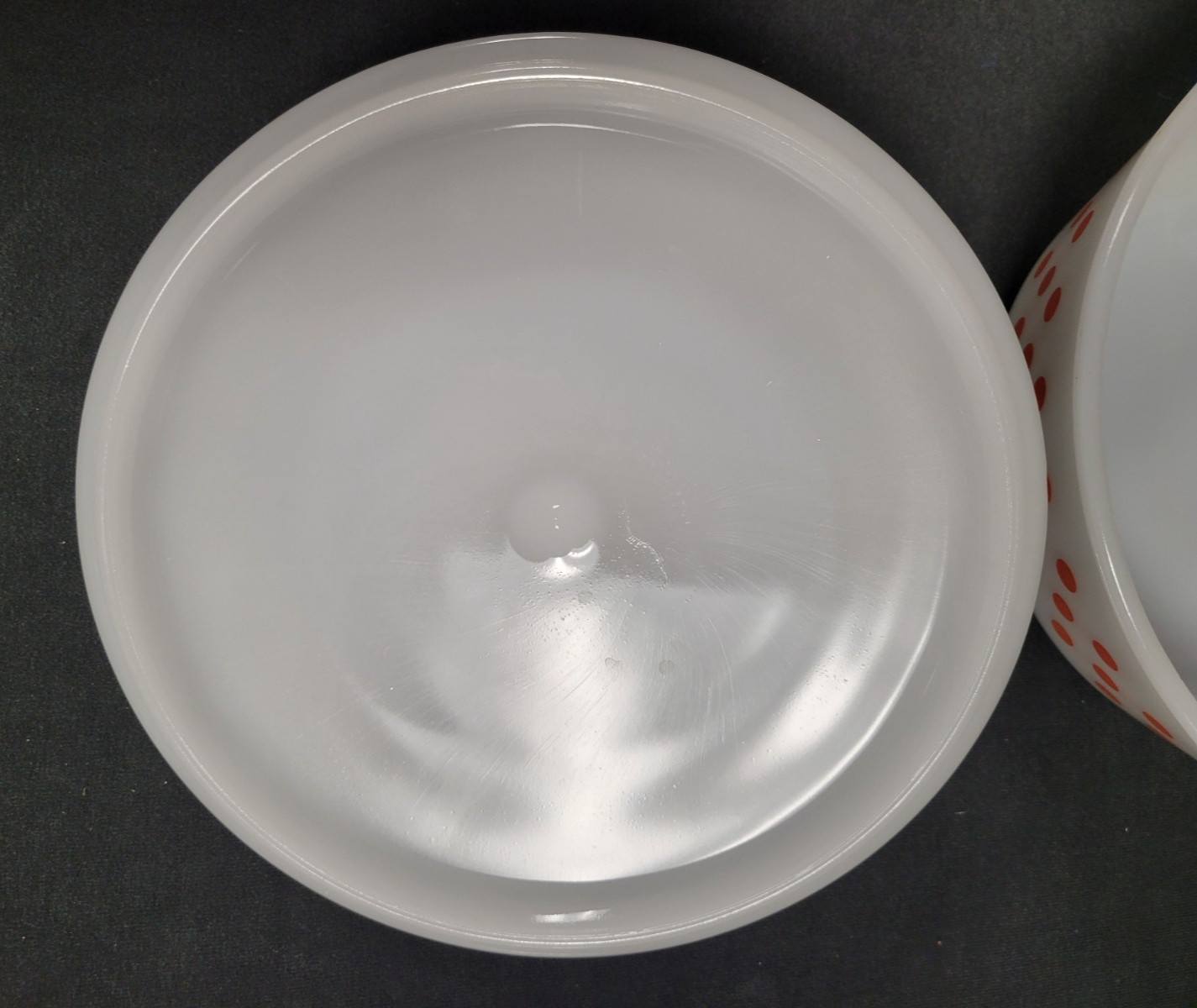 Vintage Glasbake J514 White 2 Quart Casserole Dish W/ Lid Pink/Red Polka Dots