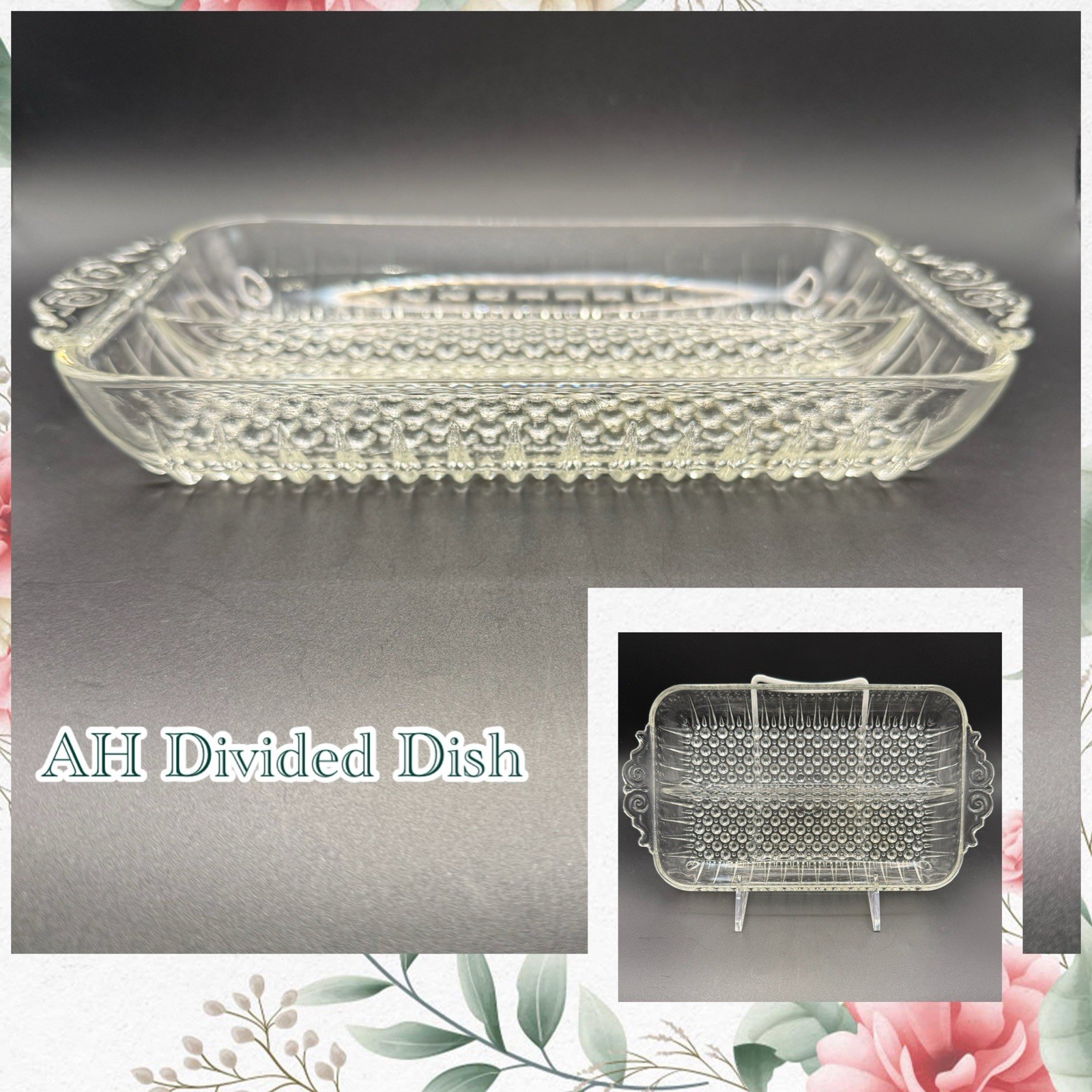 Vintage Anchor Hocking Hobnail Divided 2-Part Relish Dish Serving Tray 10″ NICE!