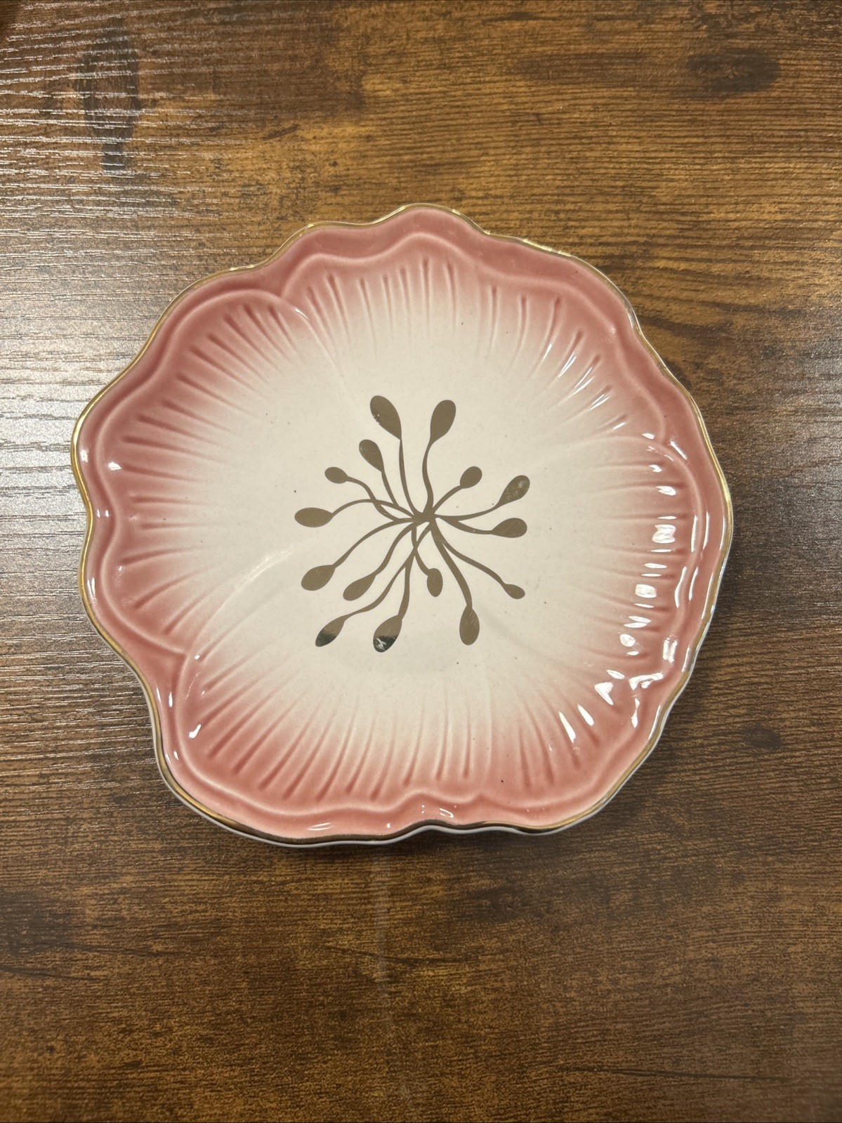 Pier 1 Stoneware Appetizer Salad Dessert Plate Pink Floral With Gold Trim 6″