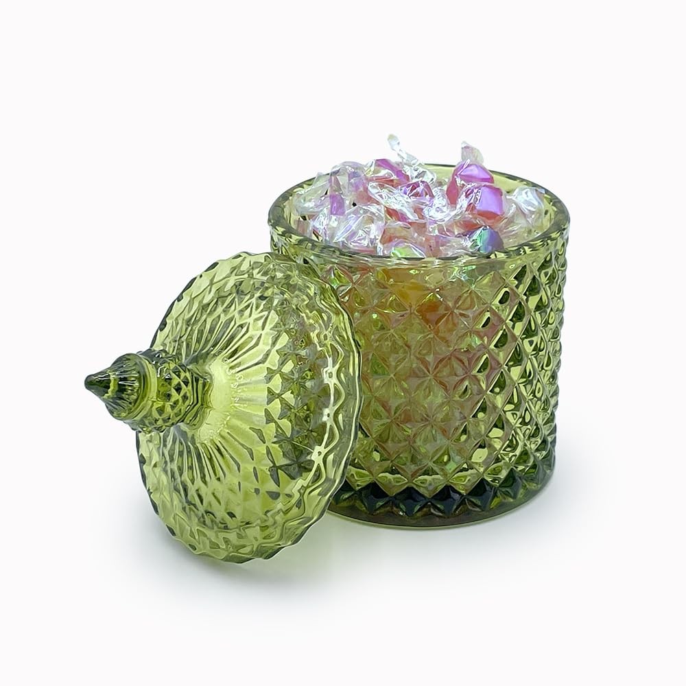 10 oz Olive Green Glass Candy Dish with Lid-Decorative Display Jar for Q-Tip …