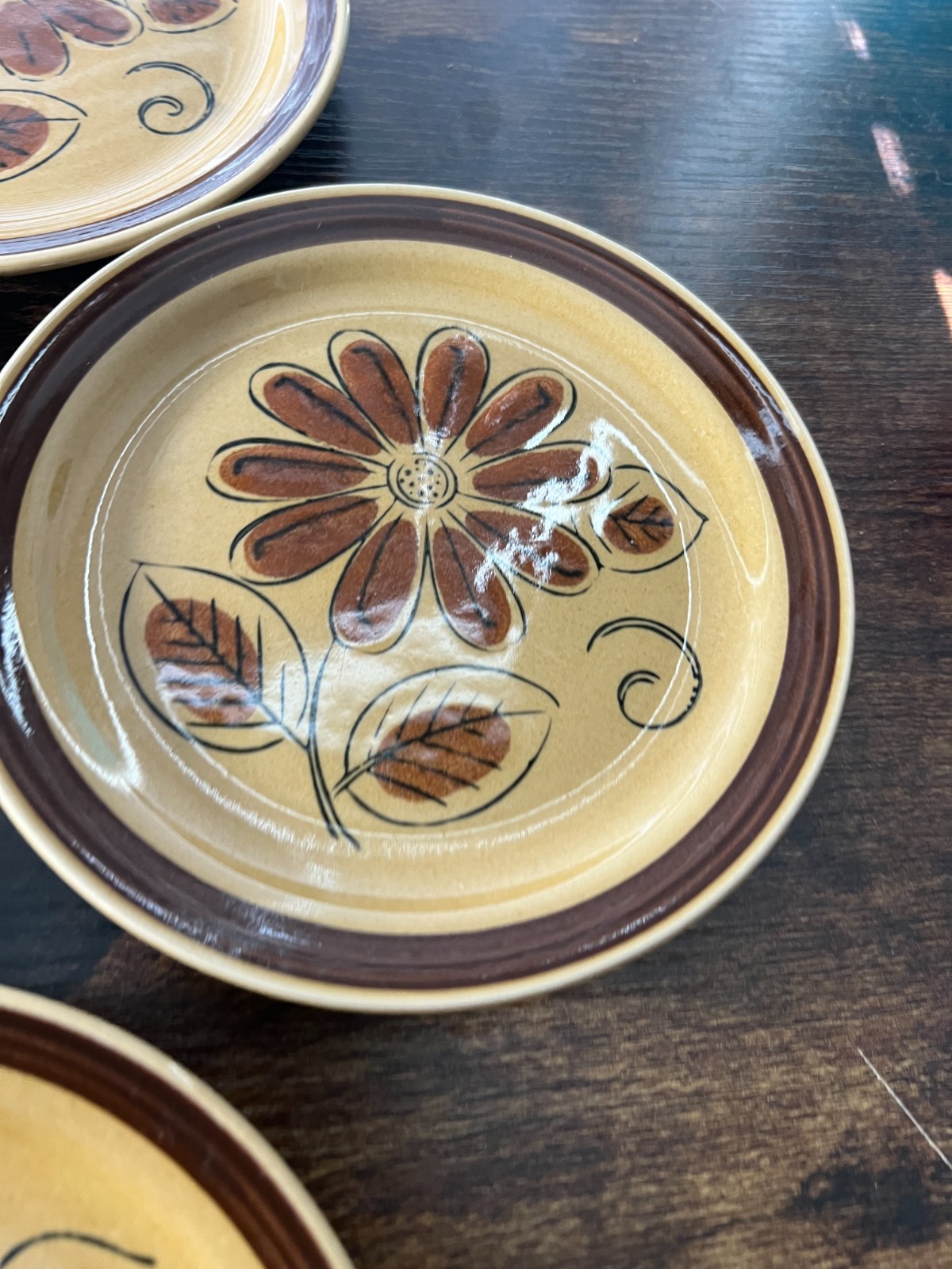 La Mesa Vintage Brown Daisy Plates 6.25 In. Set Of 9. Circas 1970 Vintage VTG