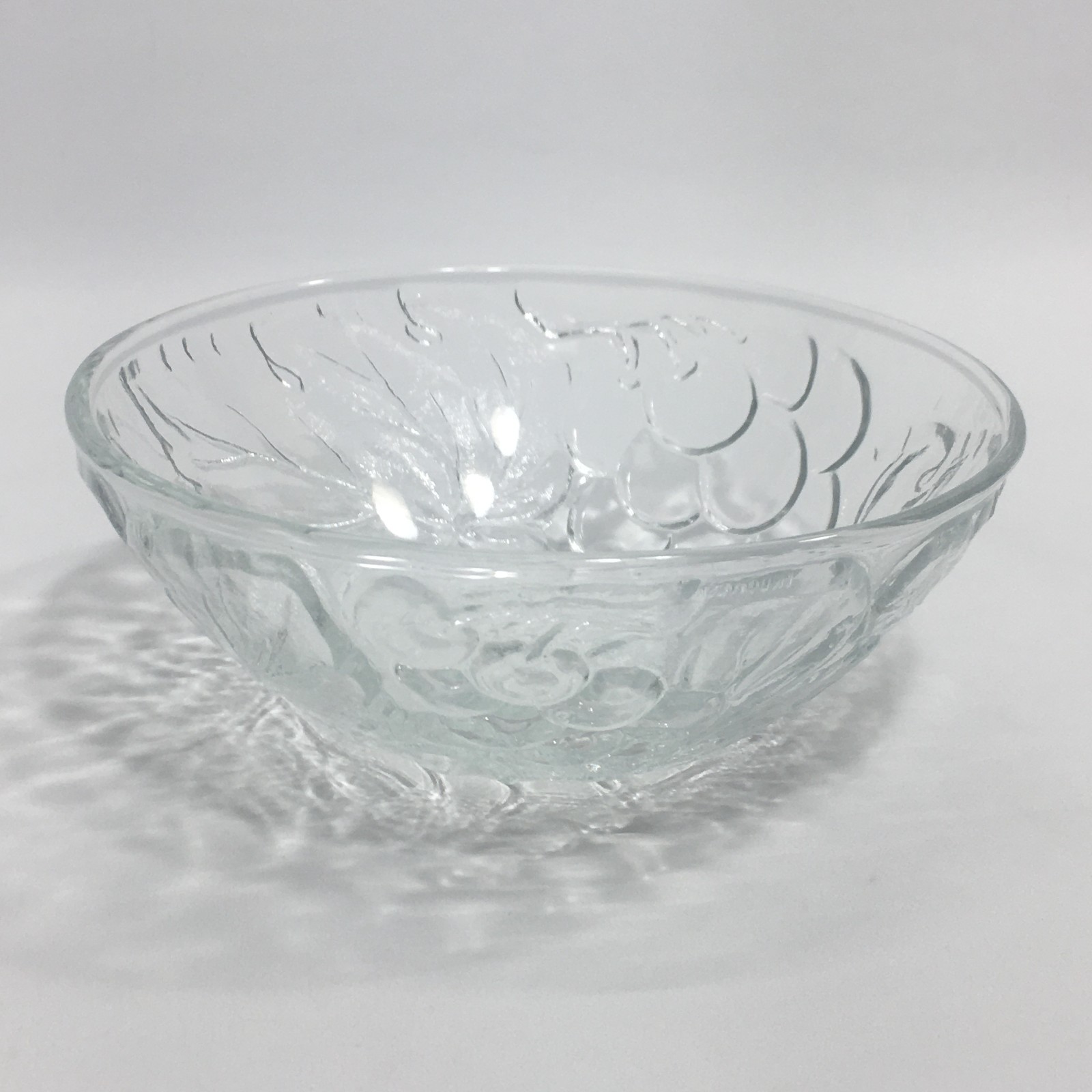 3 KIG Indonesia Vintage Embossed Salad Bowl 6″ Clear Glass Harvest Grape