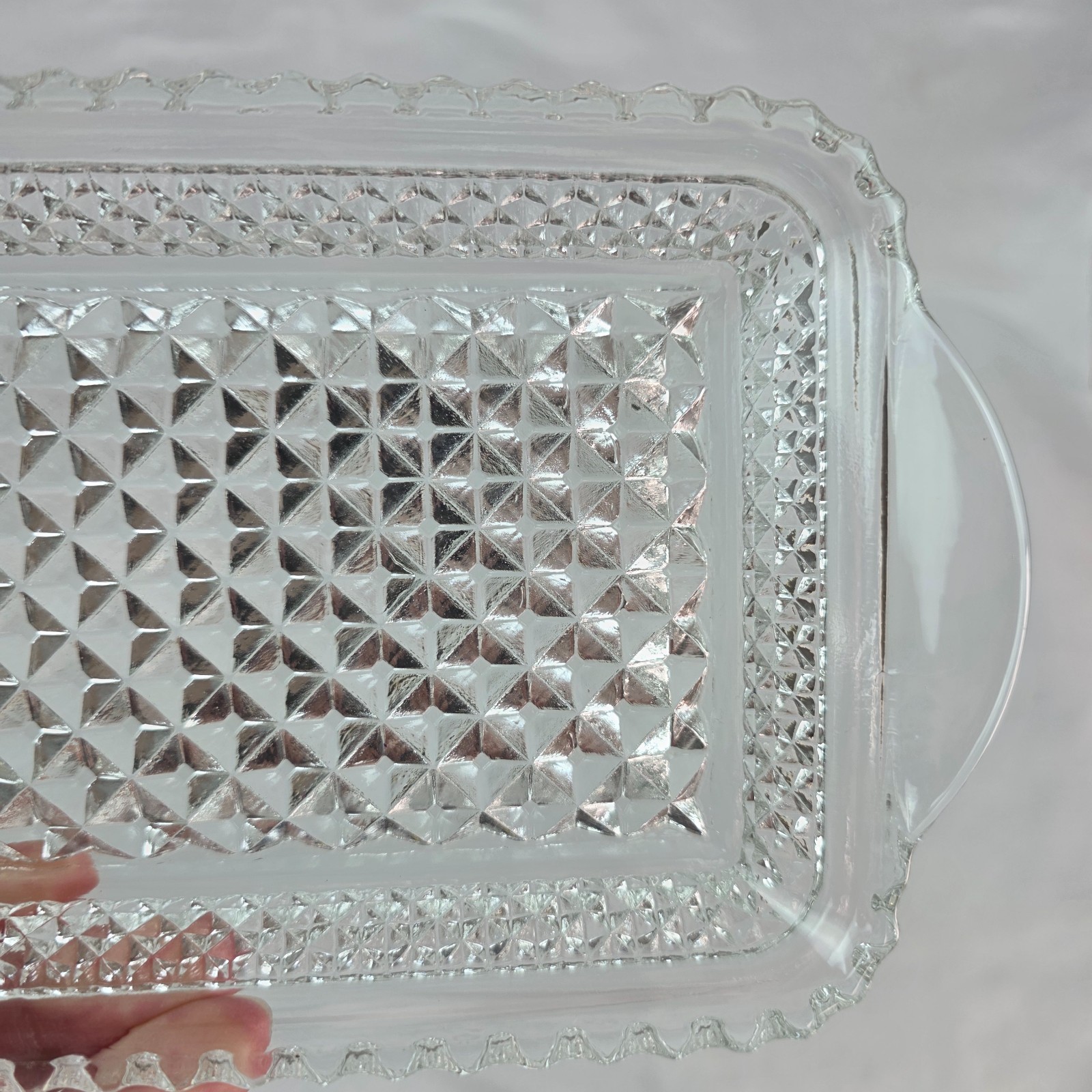 Vintage Anchor Hocking Wexford Rectangle Cranberry Tray Diamond Cut Glass Design