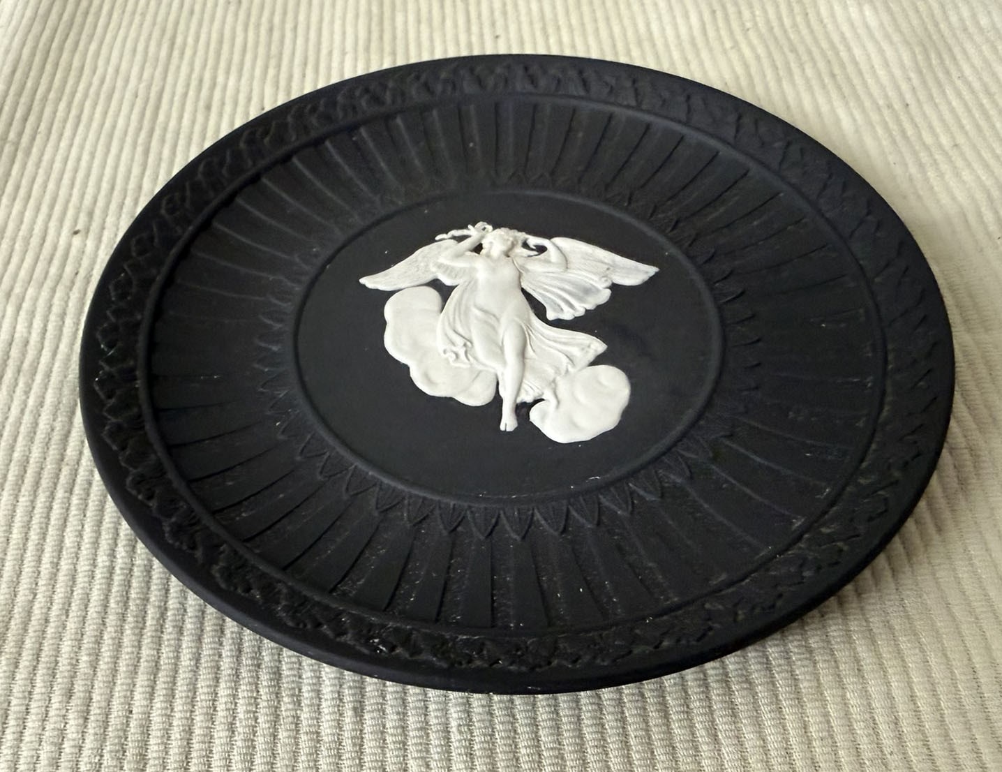 Vintage Wedgwood Black Basalt Jasperware “Athens Angel” Collector Plate