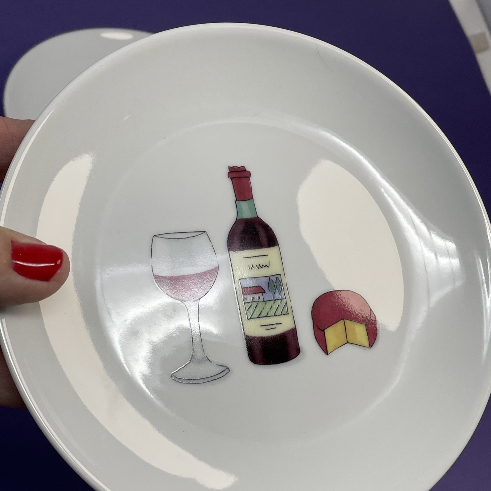 Four 2001 Nancy Green 6.5 in Cheese Wine Appetizer Plates for Boston Warehouse