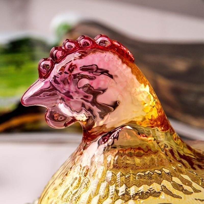 Vintage-Style Glass Hen on Nest Dish with Lid, Colorful Pedestal Candy Bowl