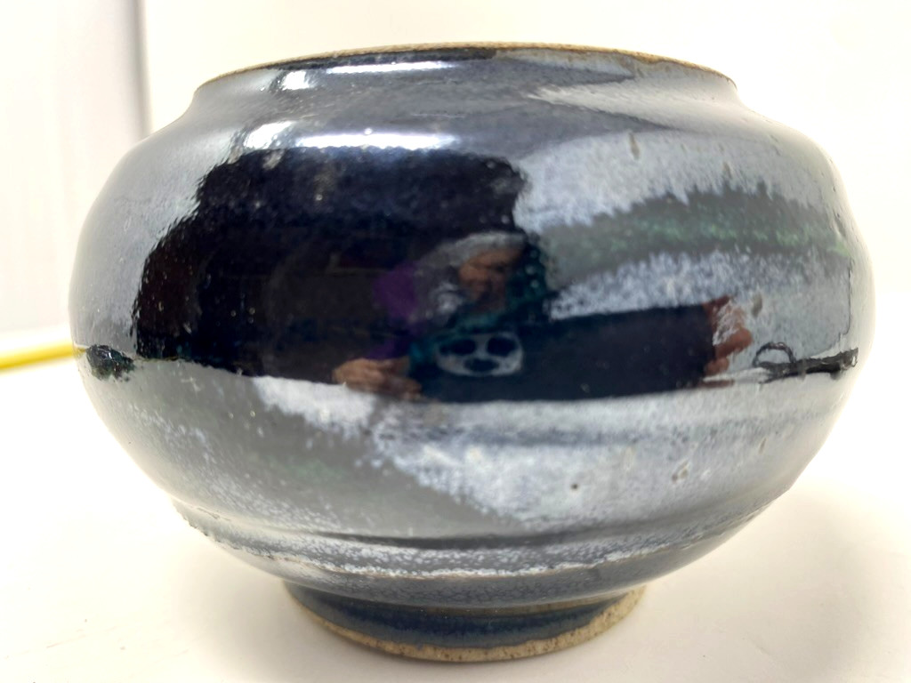 Handmade Studio Pottery Lidded Jar – High Fire Reduction Glaze – Blue Black Ston