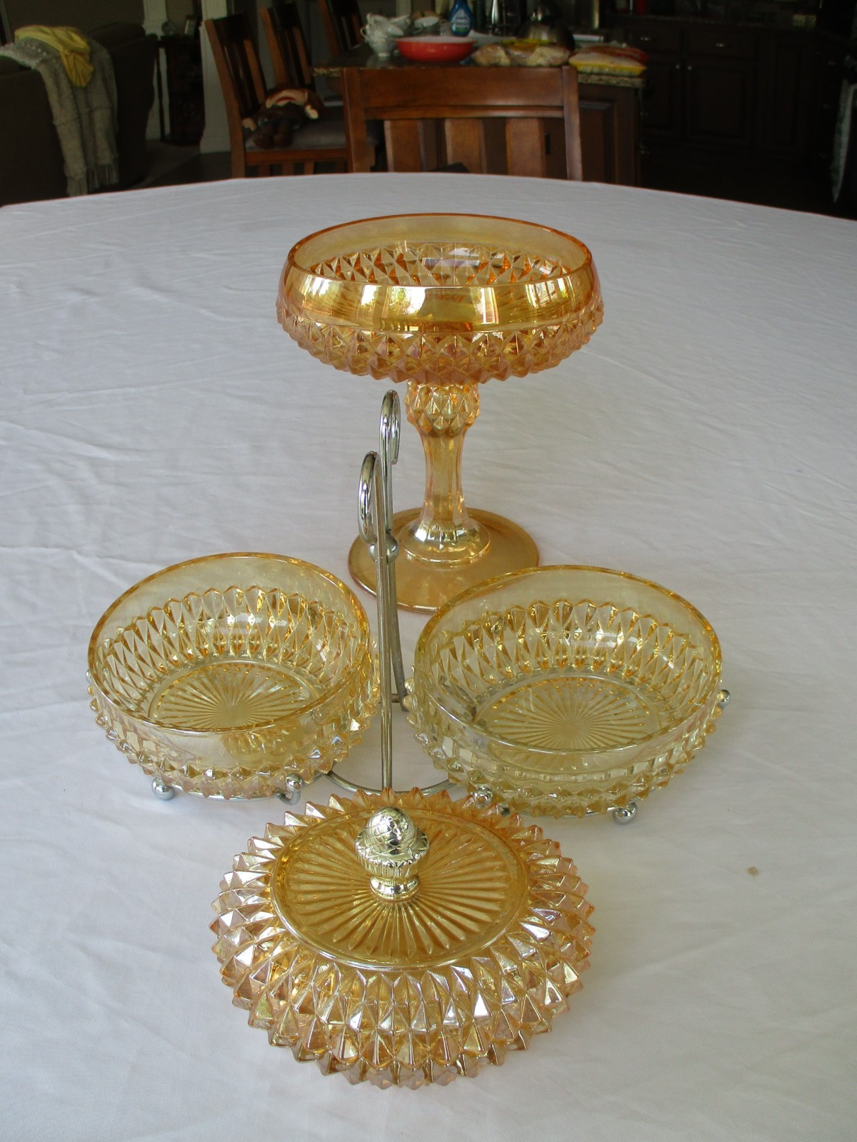 Indiana Glass Amber Pedestal Candy Dish + Covered Candy Dish & Condiment Server