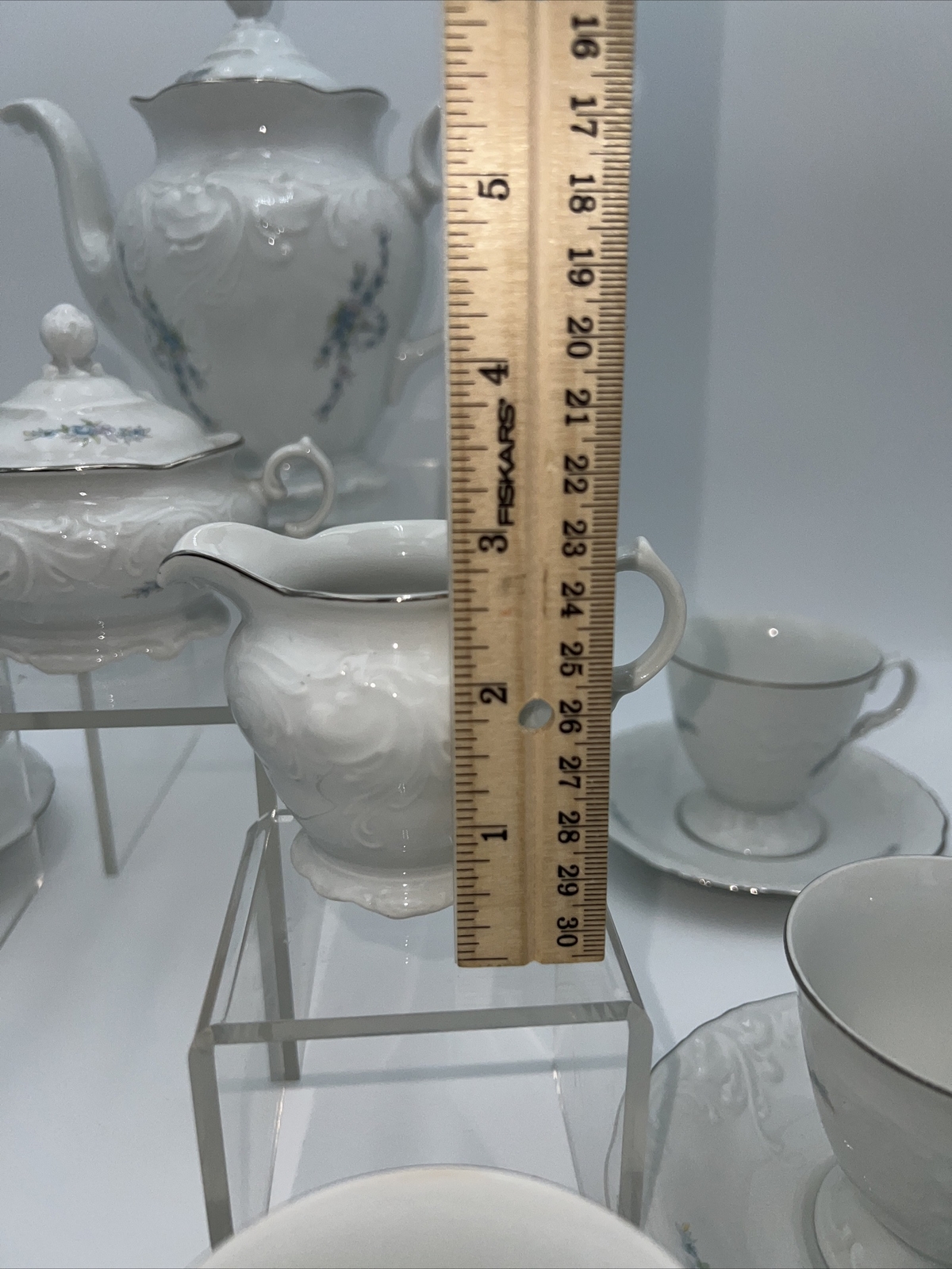 15 pc Vtg Wawel China Set made in Poland Purple Floral Cup Saucers Cream Sugar