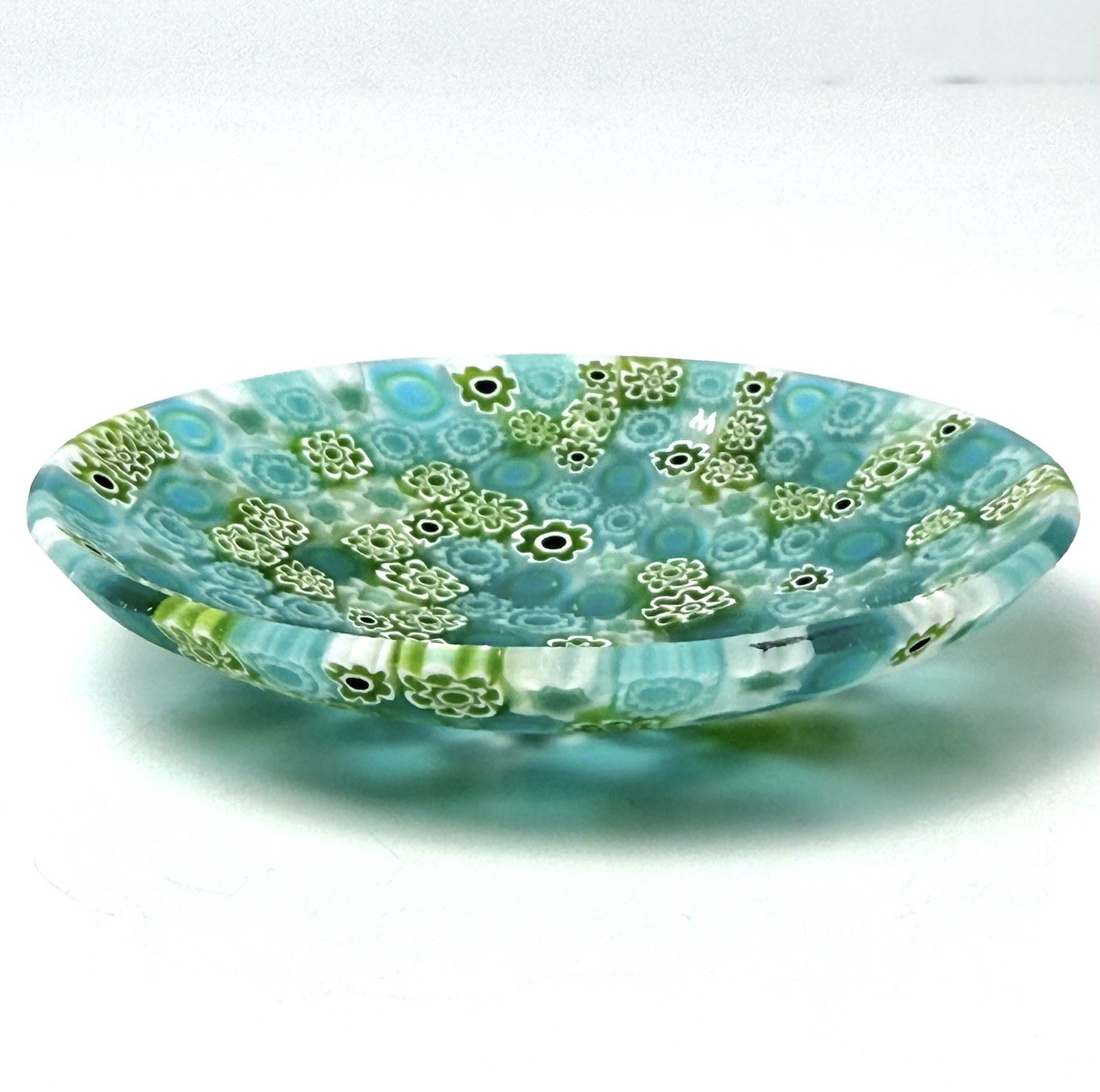 ERCOLE MORETTI Murano Millefiori Art Glass Dish Blue Green Plate Bowl Box COA
