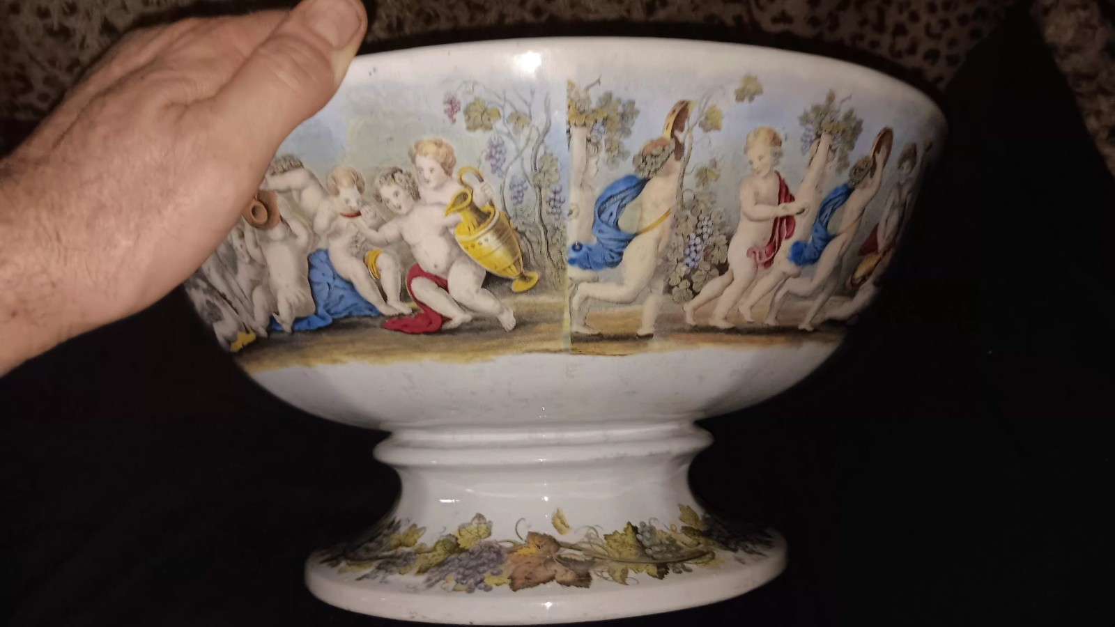 Huge Victorian Ironstone Punch Bowl Bachus Satyr Fawn And Puttis Neoclassical