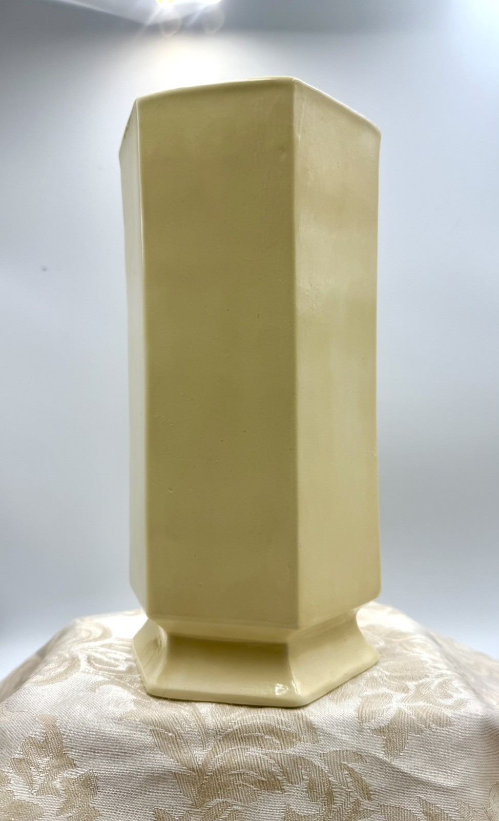 Beautiful Art Deco Yellow Hexagon Pedestal Vase 9.5” Tall