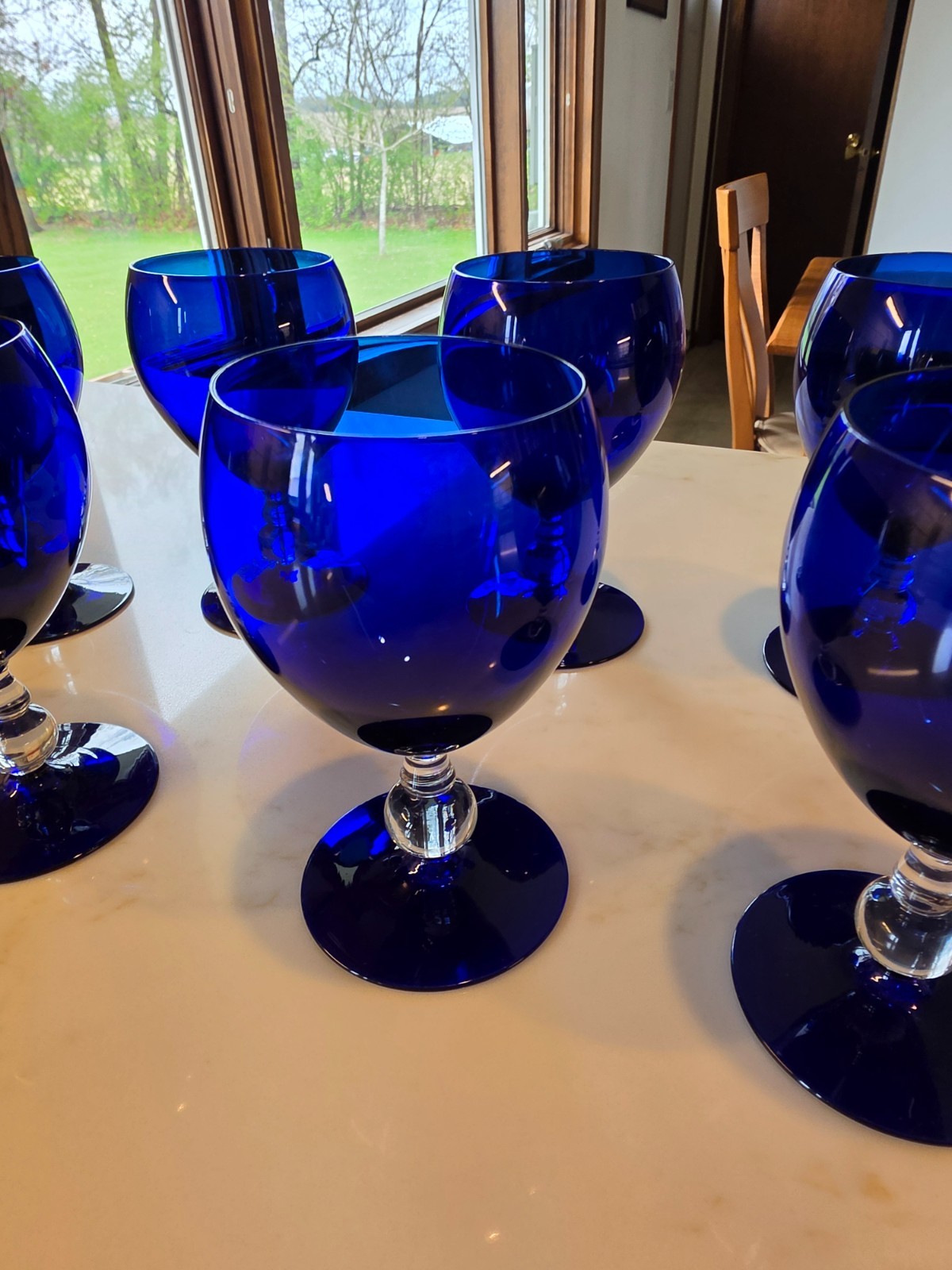 Bryce Glass cobalt blue wine or water goblet (7) mint cond