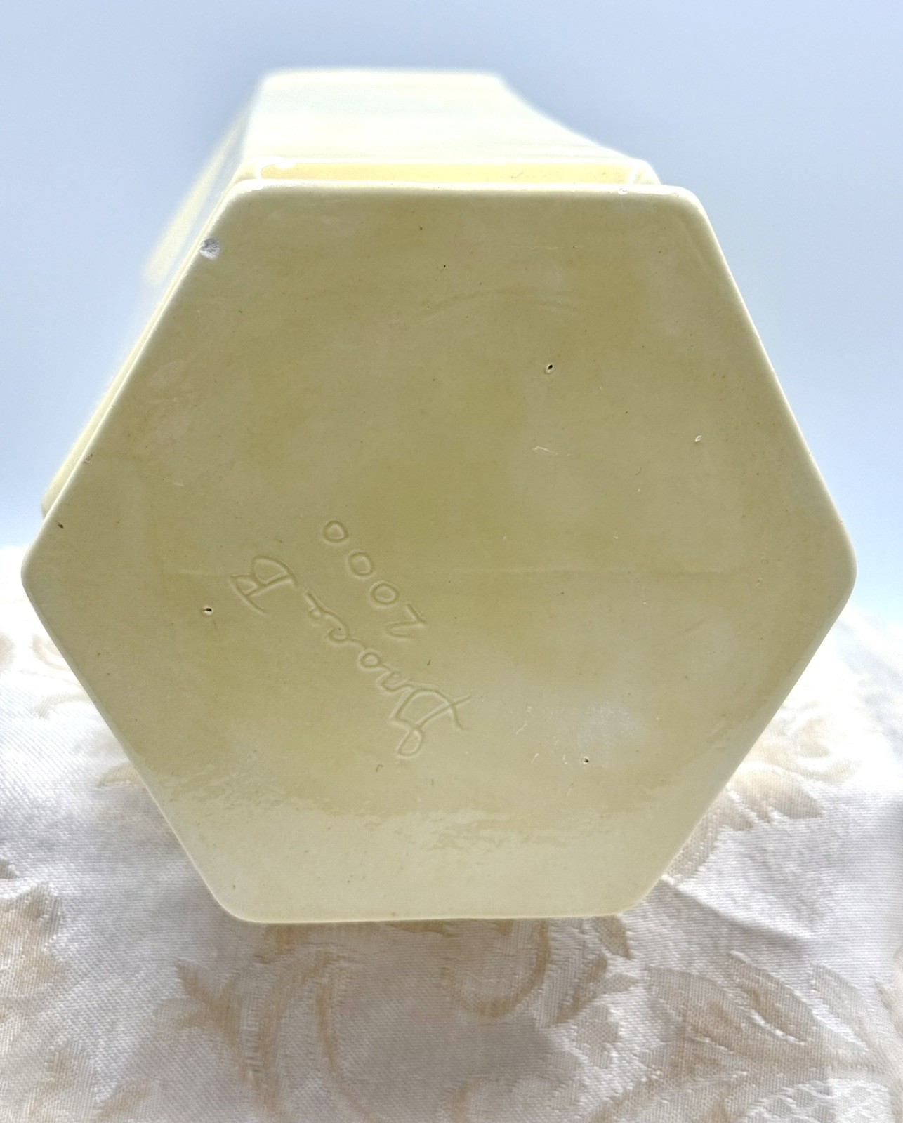 Beautiful Art Deco Yellow Hexagon Pedestal Vase 9.5” Tall