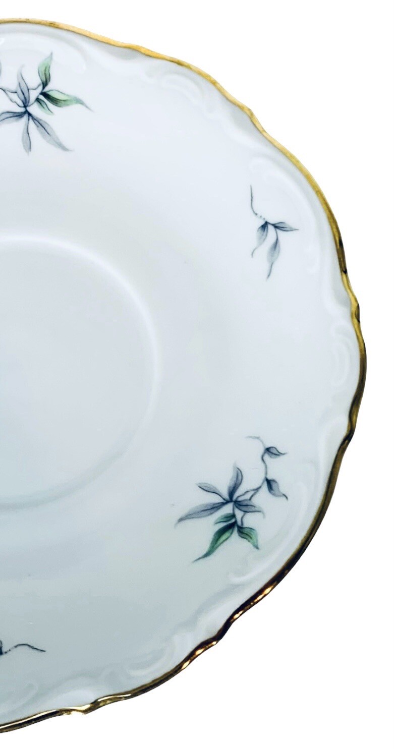 Mitterteich GREEN MING 9901 Flowers Gold Scalloped Saucer Bavaria Germany NEW