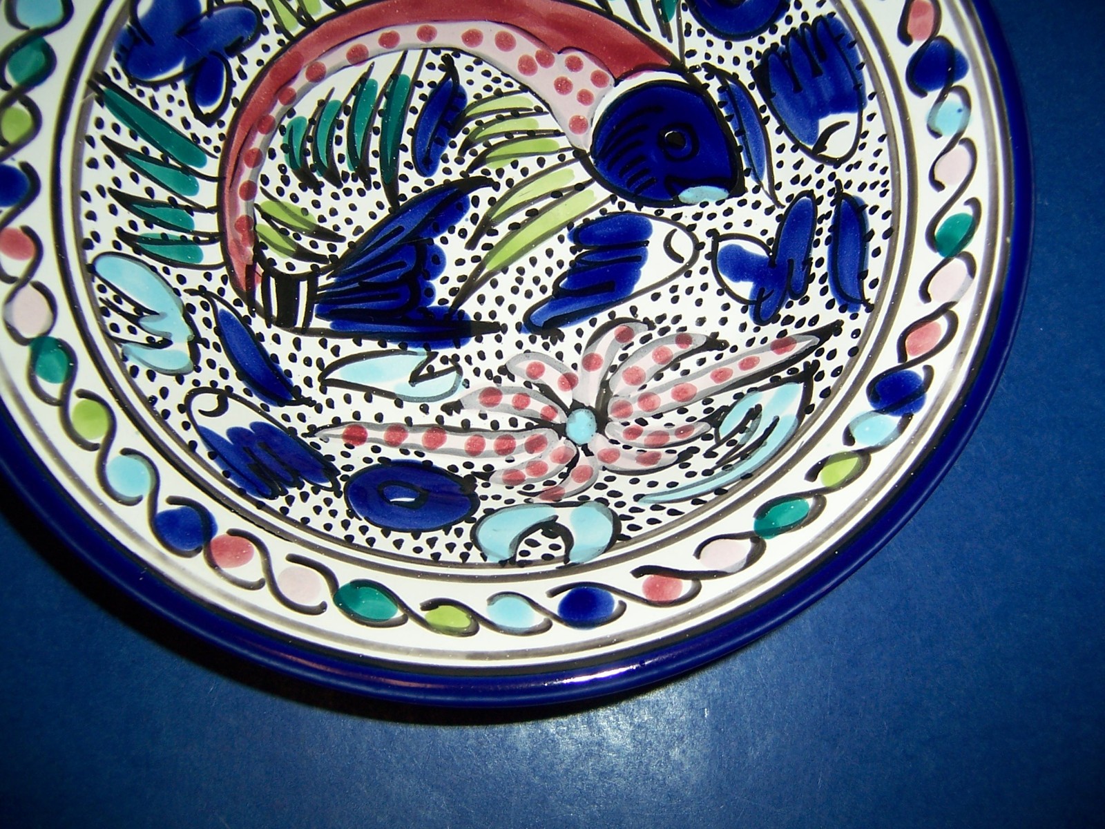 Le Souk Ceramique Fish 4 Pasta Bowls (9”) Soup Salad Hand Painted Tunisia NICE