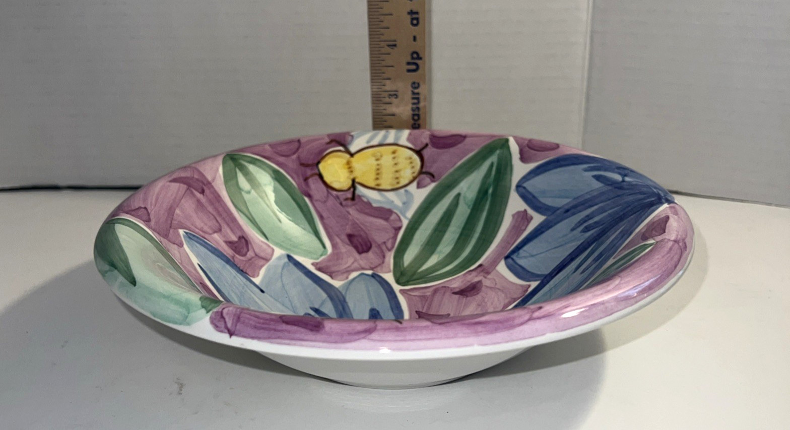 Bella Ceramica Soup Salad Serving Bowls Purple Flowers Bee 8.75”D Set Of 2