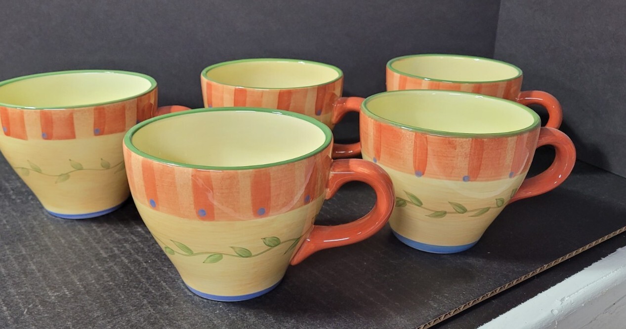 Pfaltzgraff NAPOLI Large Jumbo Size Cups Mugs – Set of 5- Hand Painted