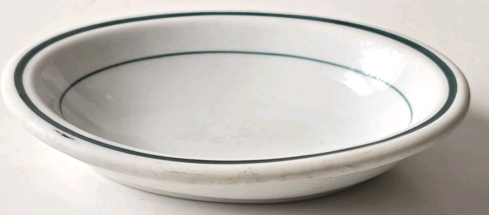 Vtg Oval Ironstone Niagara China Soap Dish Restaurant Ware White Stripe Green 5″