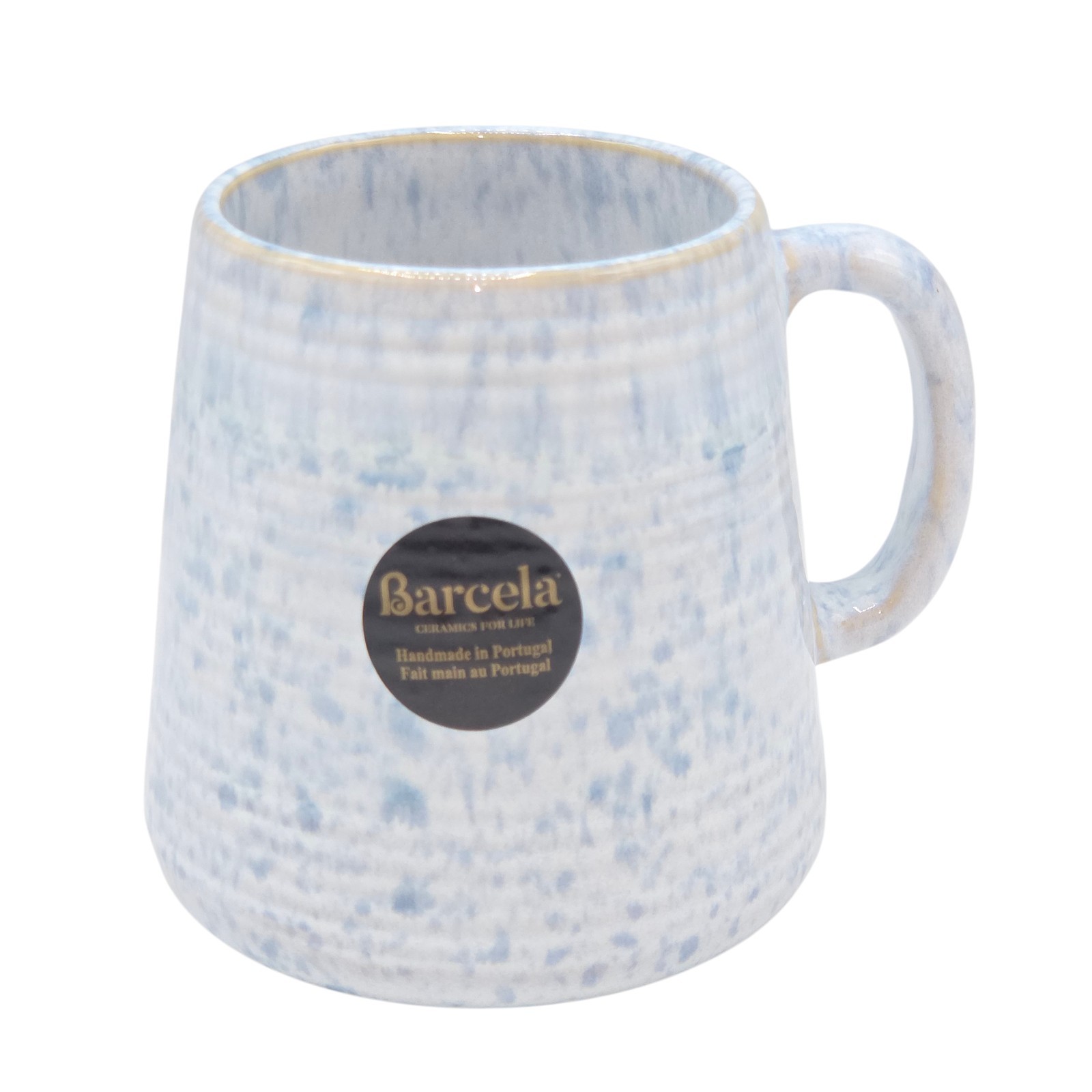 Barcela Handmade Stoneware Mug Set 4 White Blue Reactive Speckled Glaze Portugal