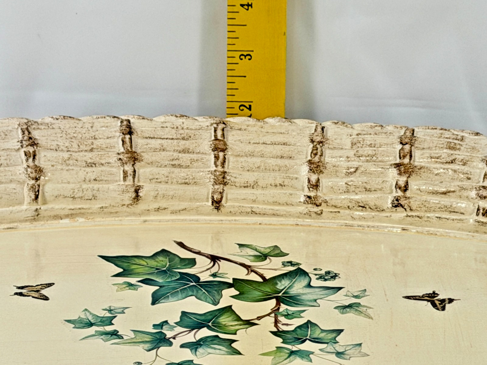 Vintage Neiman Marcus Italy Oval Wood Serving Tray Ivy Butterflies Basket Rim