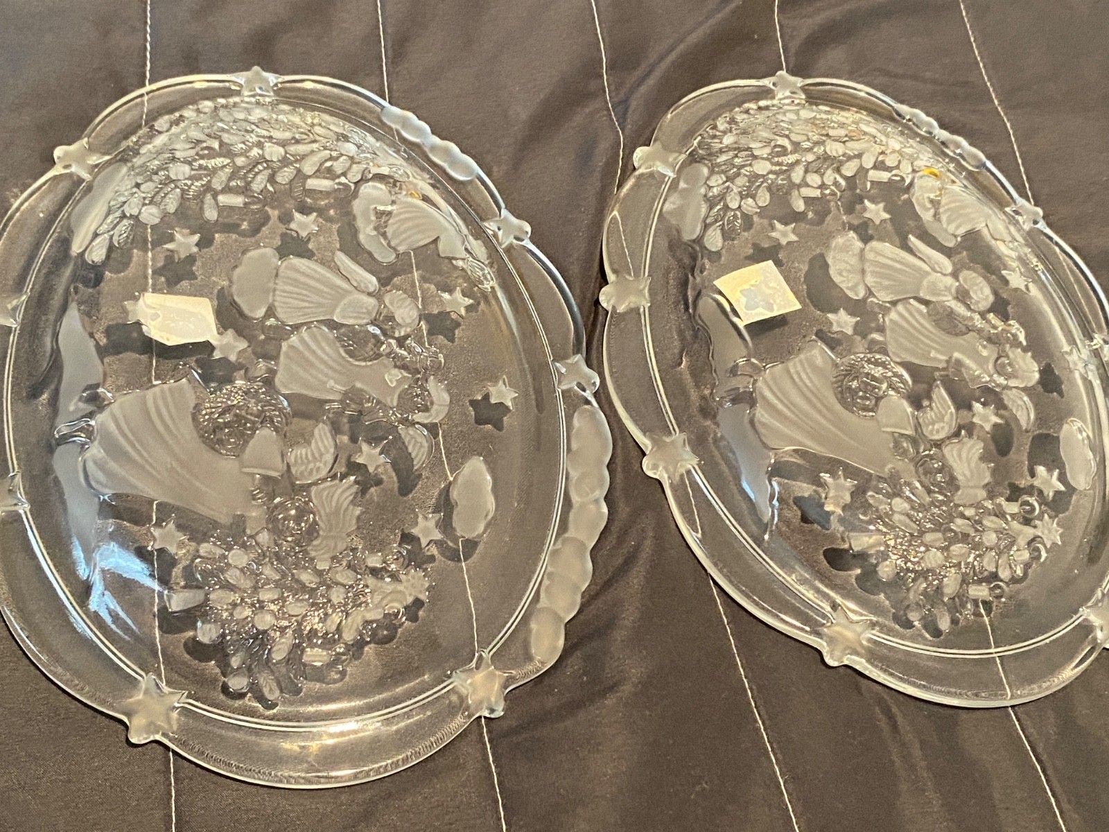 Pair Mikasa Japan Crystal Angel Candy Dishes Gold Trim Holiday Christmas Serving