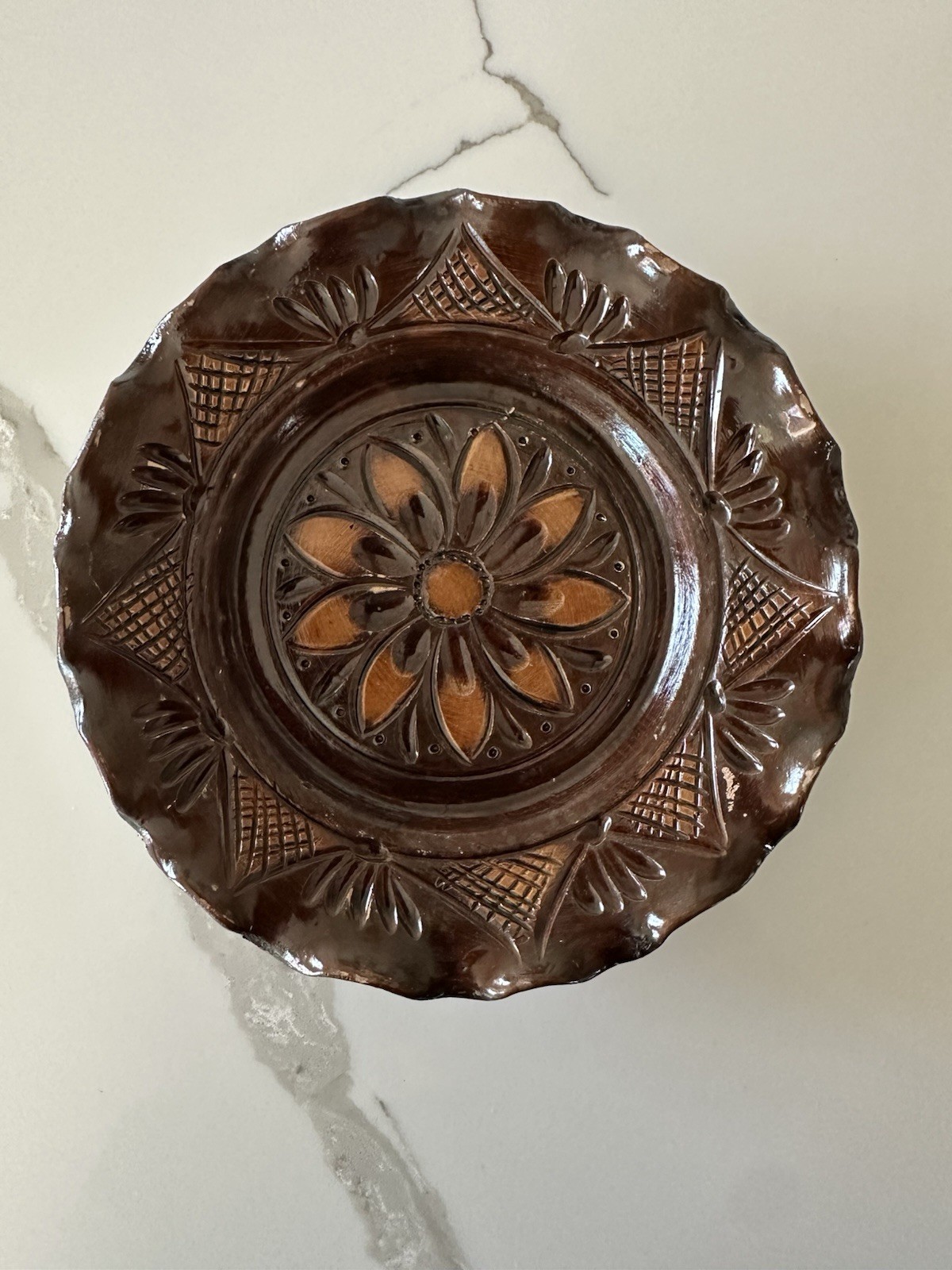 Vintage Korond Hungary Folk Art Pottery Wall Plates Set of 5 Hand Painted Brown