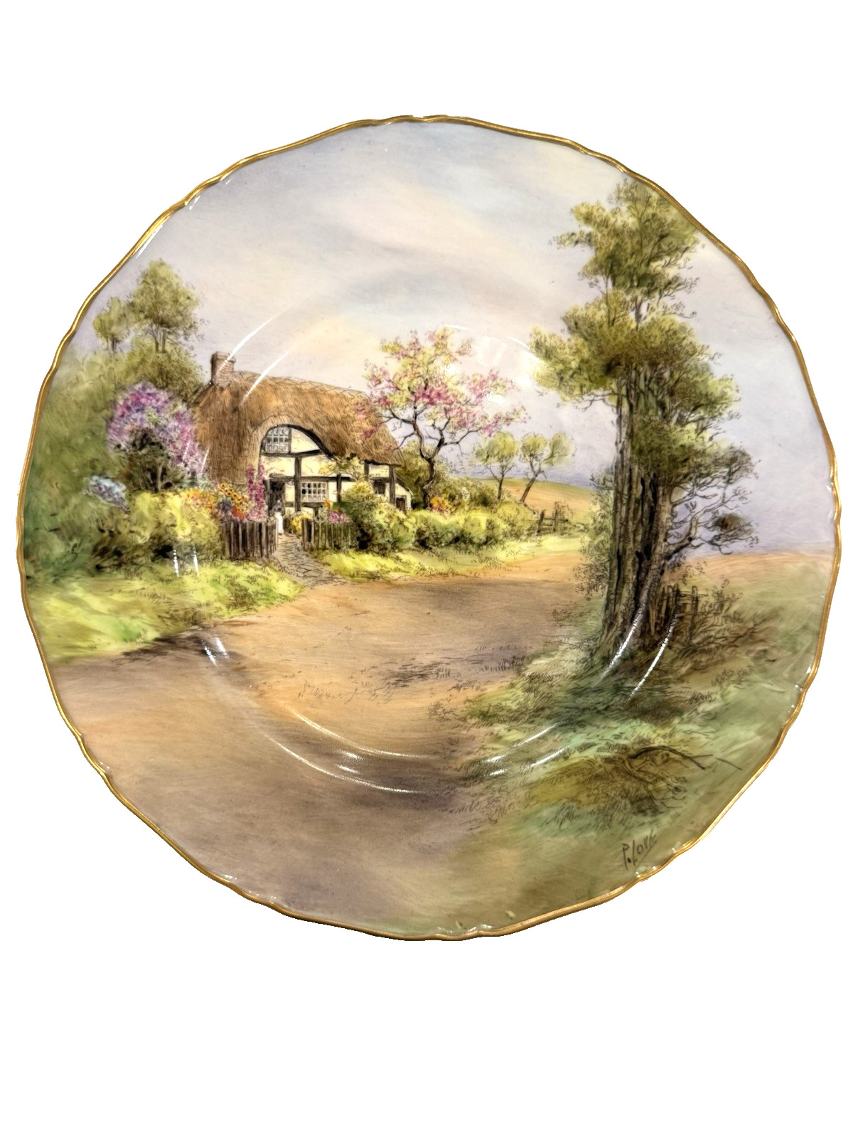 Pristine 1952 Royal Worcester Peter Love Signed Cabinet Plate Harvington 10.5″