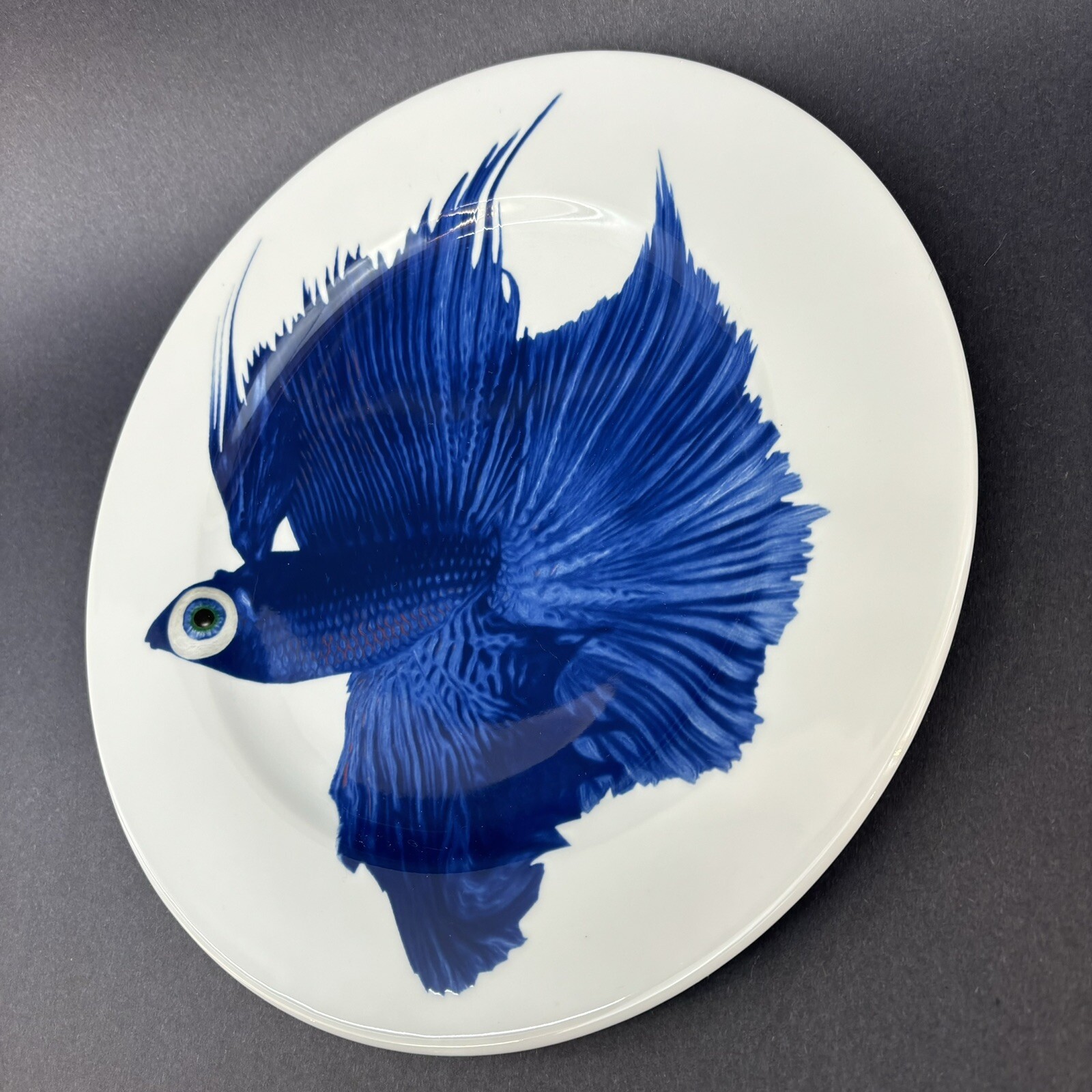 IKEA Blue Beta Fish 12.5” Ceramic Serving Platter Chop Plate￼￼