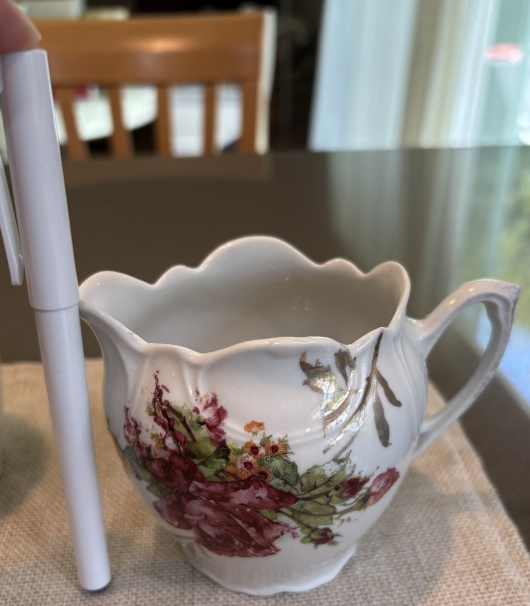 RS Prussia Hand Painted Porcelain Creamer, Butter Dish + Lid & Bud Vase Floral