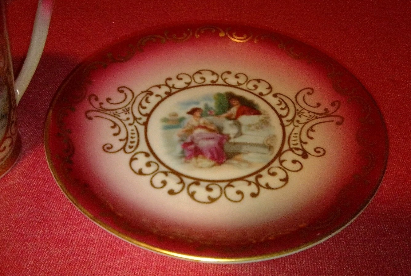 Mitterteich Bavaria Germany Demitasse Cup And Saucer Gold Trim Red/pink/Cream