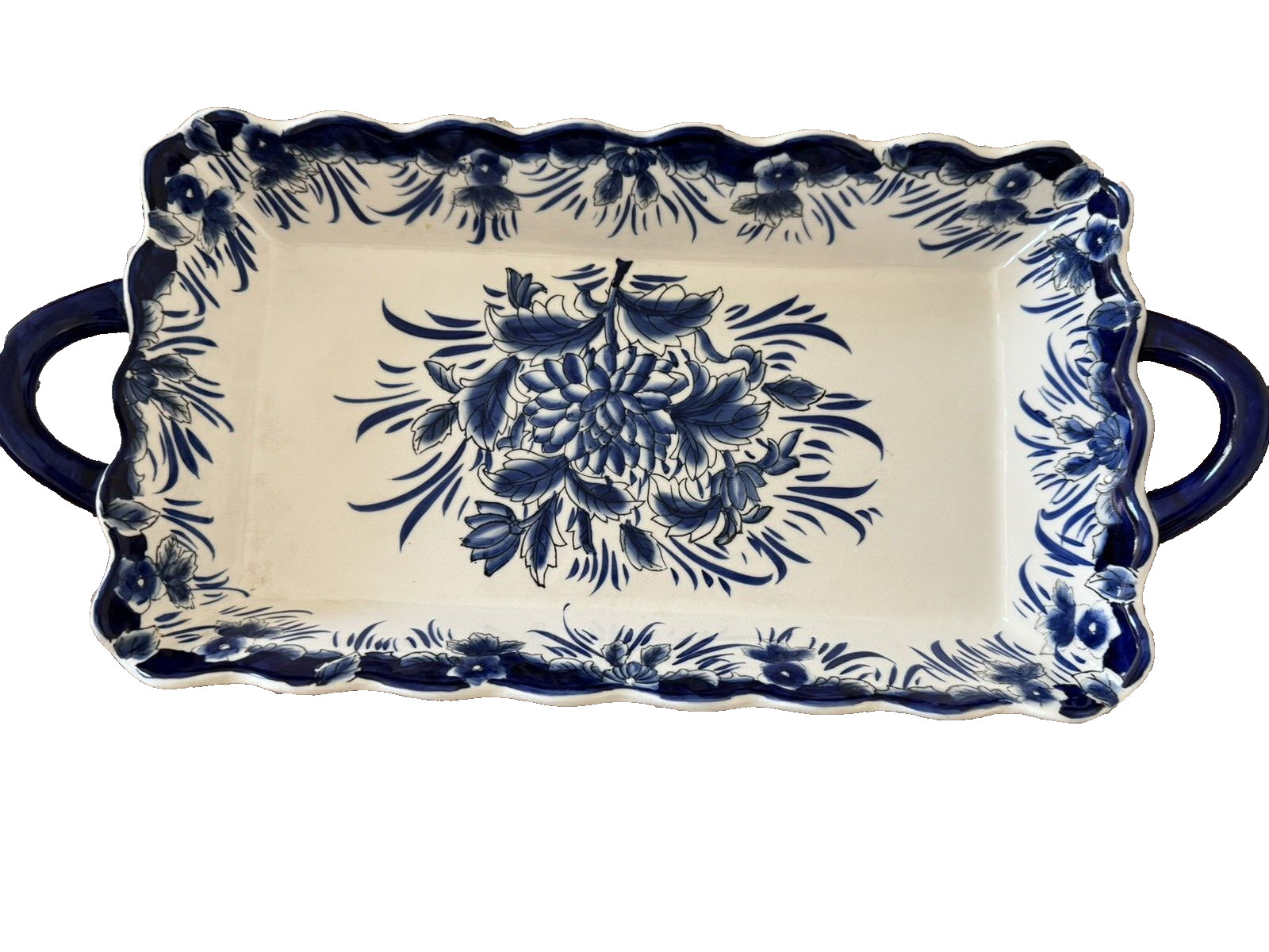 I. Godinger & Co. Italian Cobalt Blue & Terracotta Hand Painted SET
