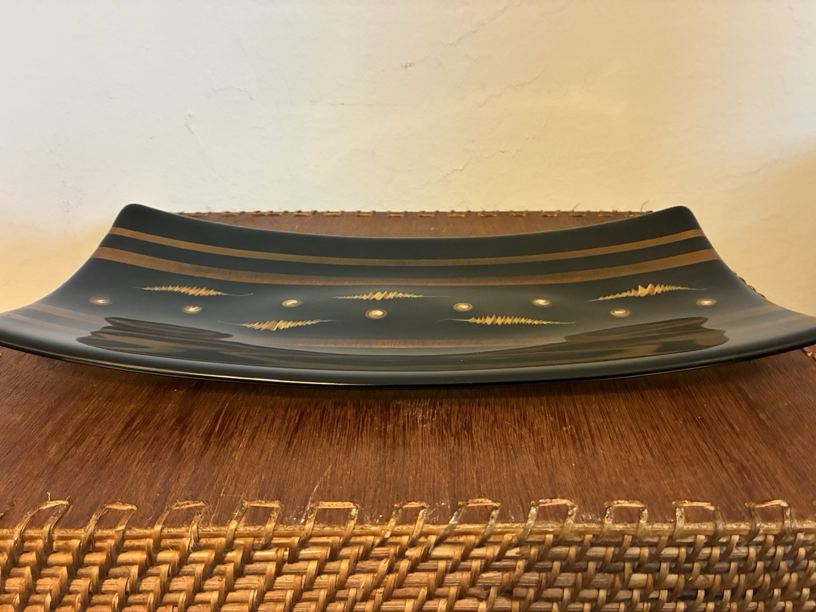 Oscar Ann “Midnight Stroll” Handcrafted Fused Art Glass Rectangular Tray Platter