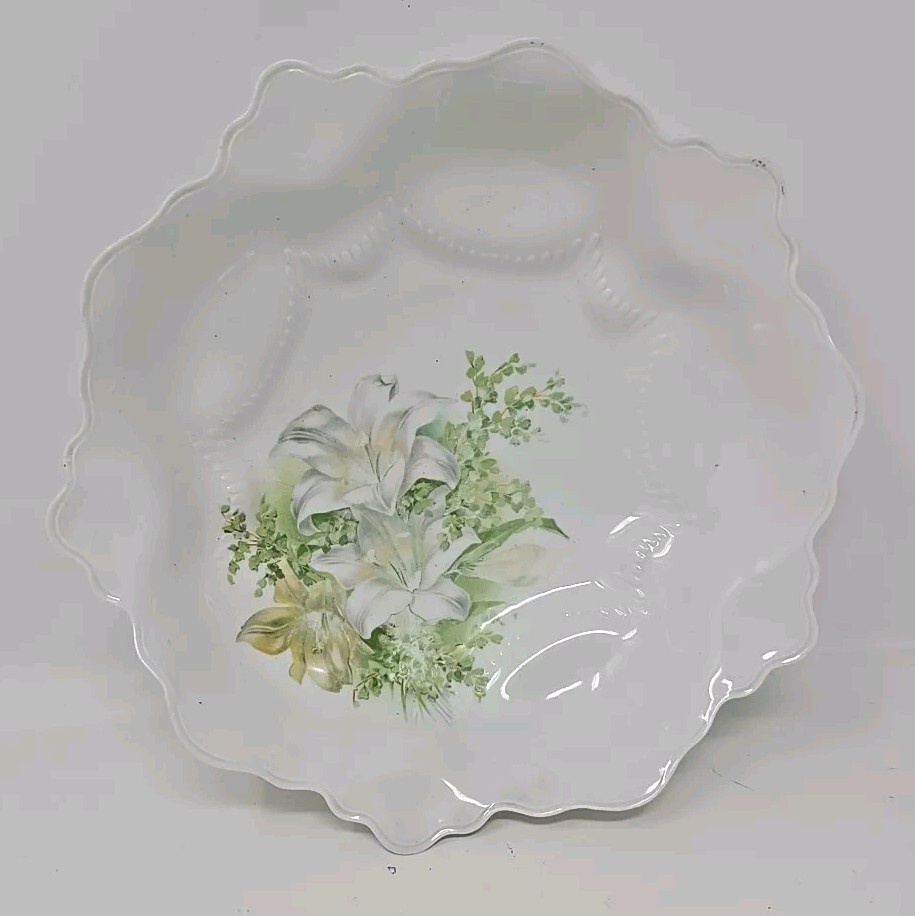 Antique RS Prussia Bowl — Lillies Decoration, Mold 252 11″