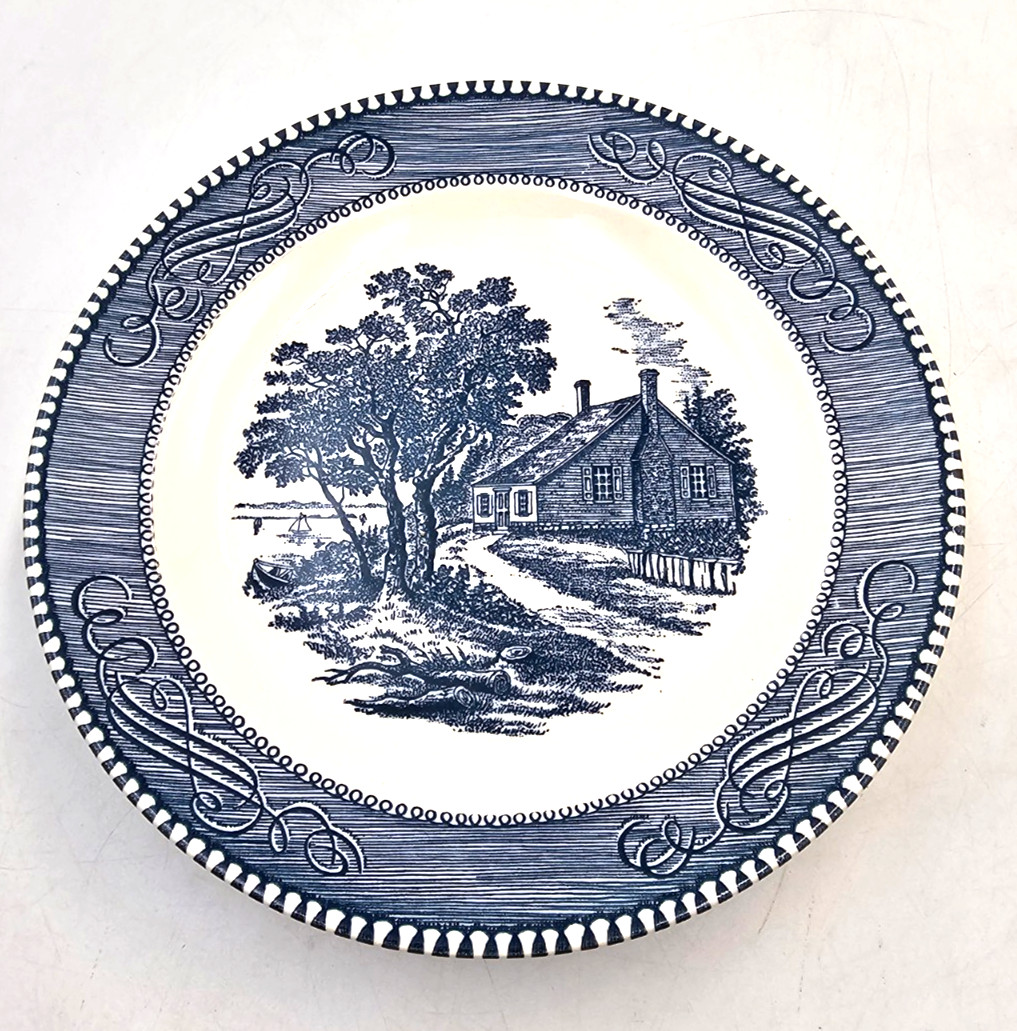 Currier & Ives Blue and White Ceramic Salad Plate 7 ” Country Lot of 4