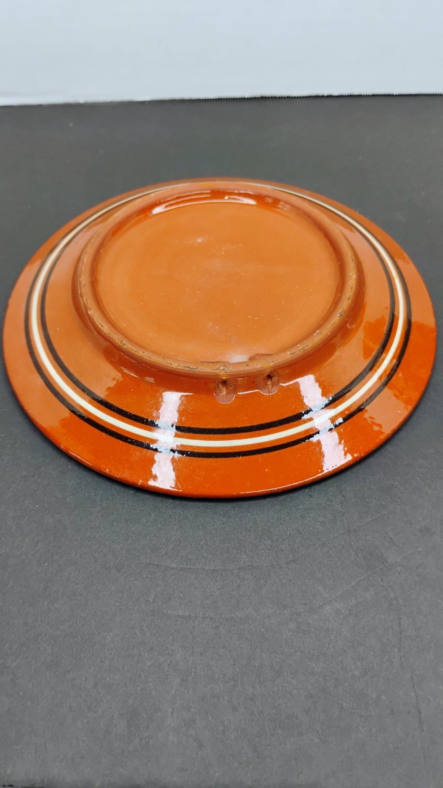 Vintage Redware Feather Peacock Eye Pottery Plate Troyan Bulgaria