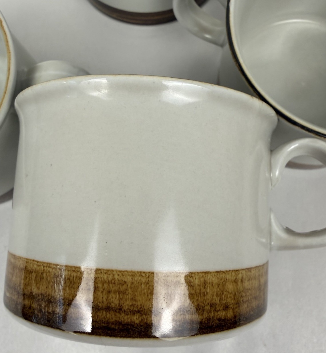 Vintage Norway Stavangerflint Coffee Or Tea Cups MCM 3” Brown Trim Set Of 4